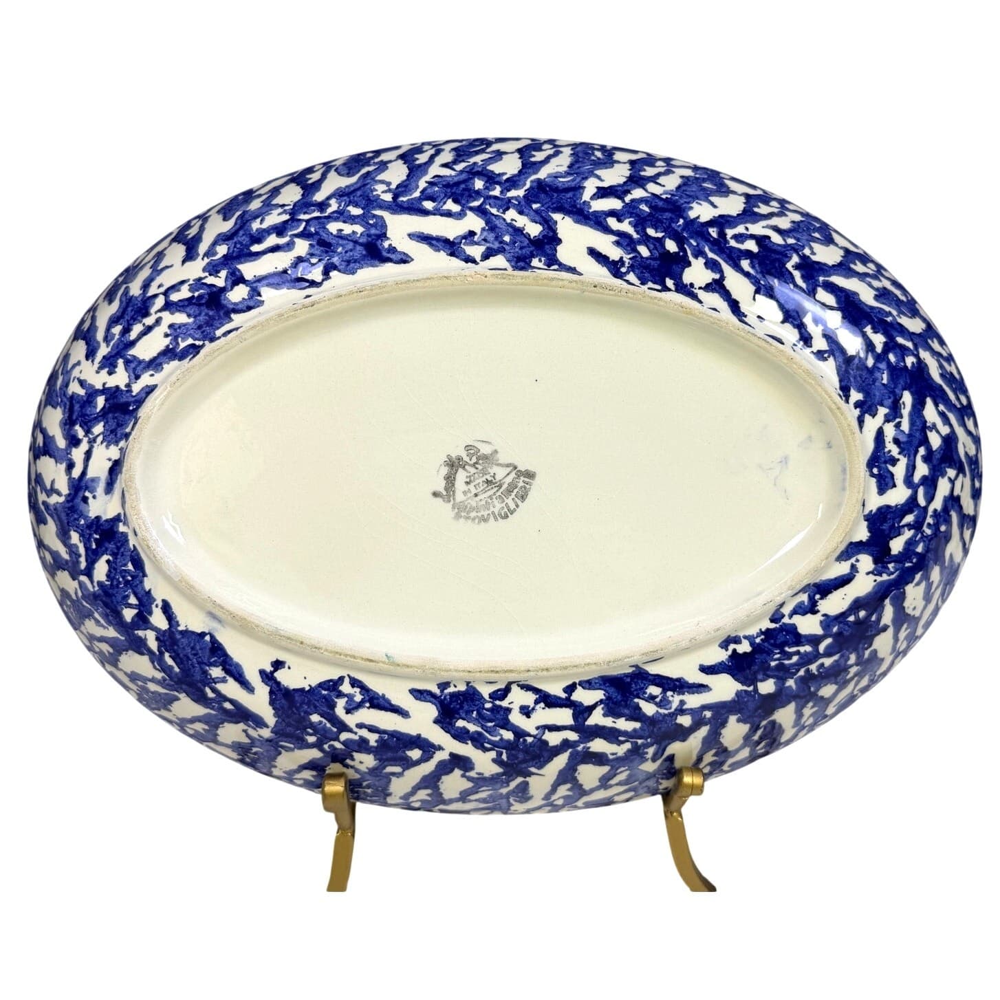 Leopoldo Piezi Stoviglierie Hand Painted Blue/White Italy 16" Serving Pasta Bowl - Thumbnail 3