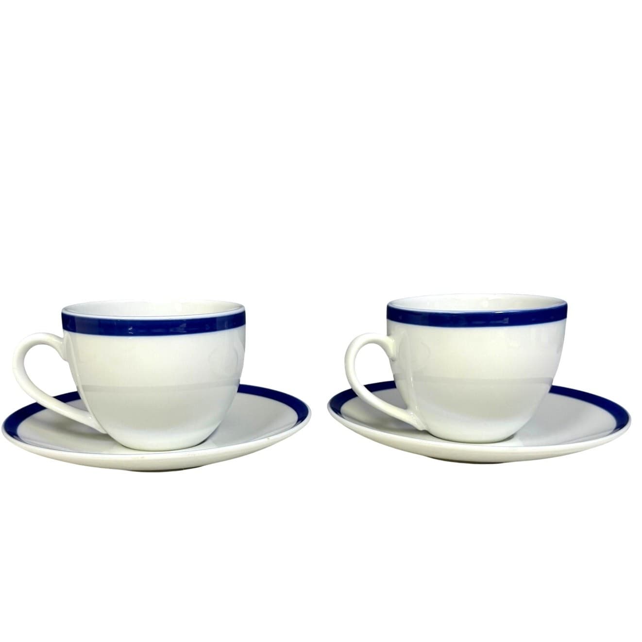 Williams Sonoma Japan 2006-2023 Brasserie Blue Band Flat Cups/Saucers-Set of 2 - Thumbnail 3