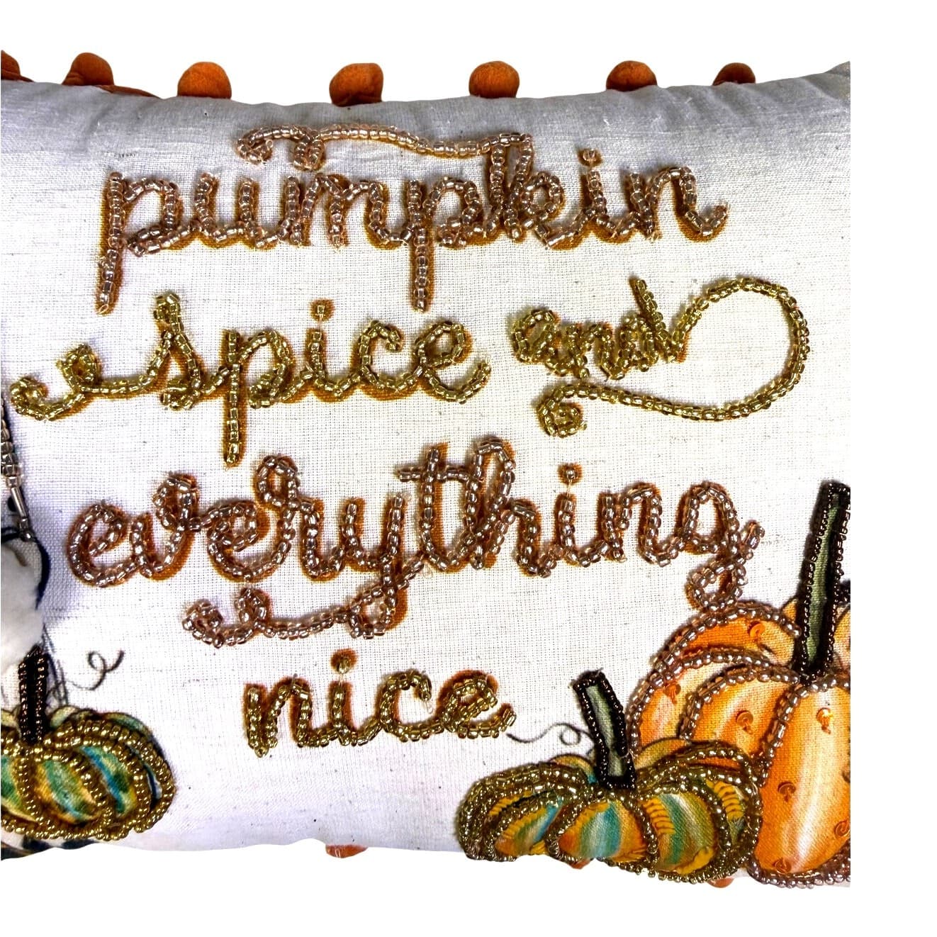'Pumpkin and Spice and Everything Nice' Cozy Autumn 13 x 9 Beaded Accent Pillow - Thumbnail 6