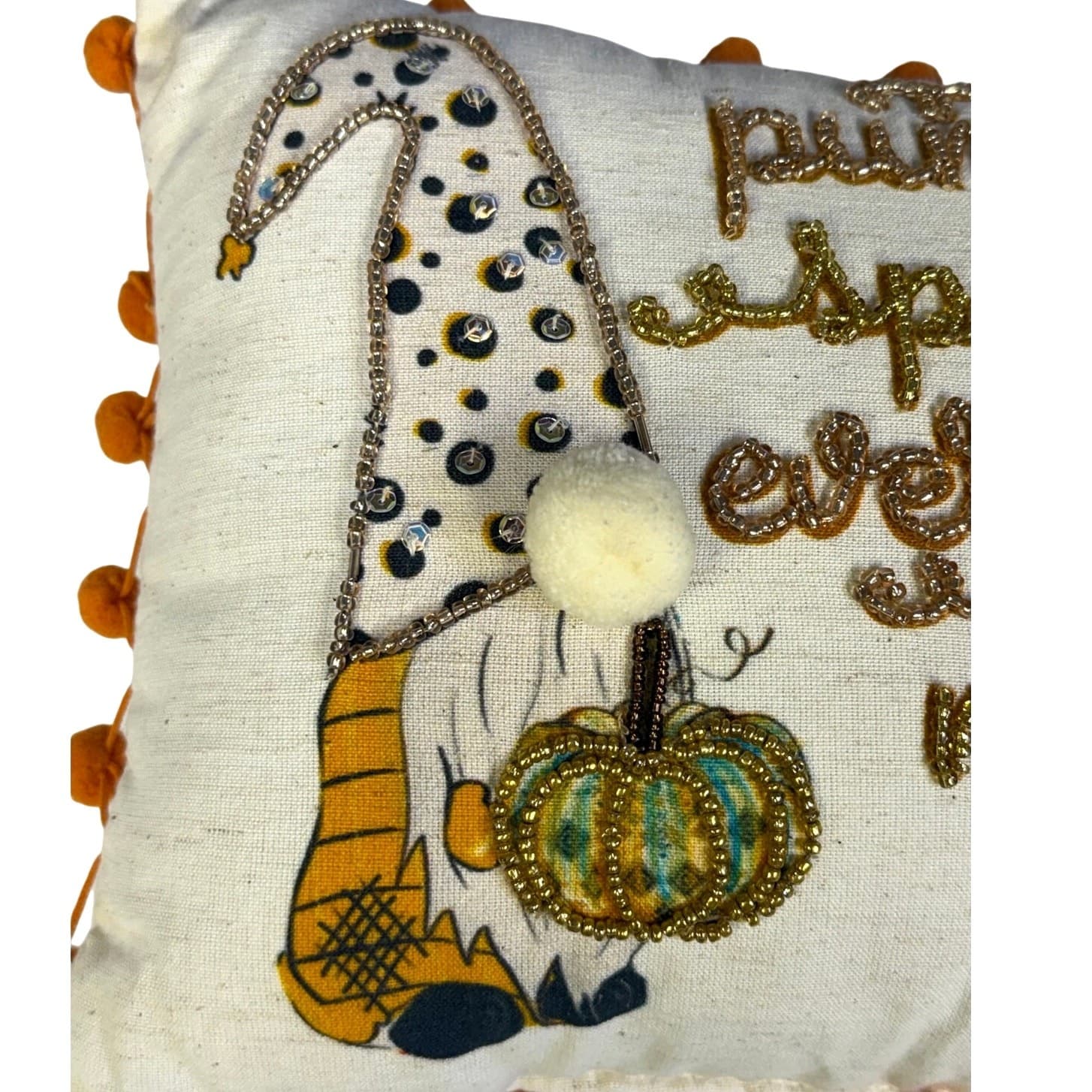 'Pumpkin and Spice and Everything Nice' Cozy Autumn 13 x 9 Beaded Accent Pillow - Thumbnail 5