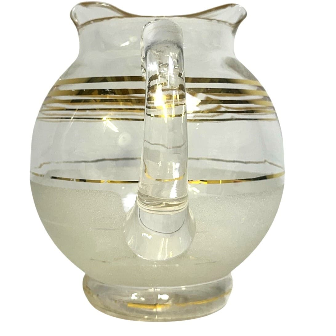 West Virginia Glass MCM 1950's Frosted Ball Cocktail Pitcher Ice Lip & 6 Glasses - Thumbnail 5