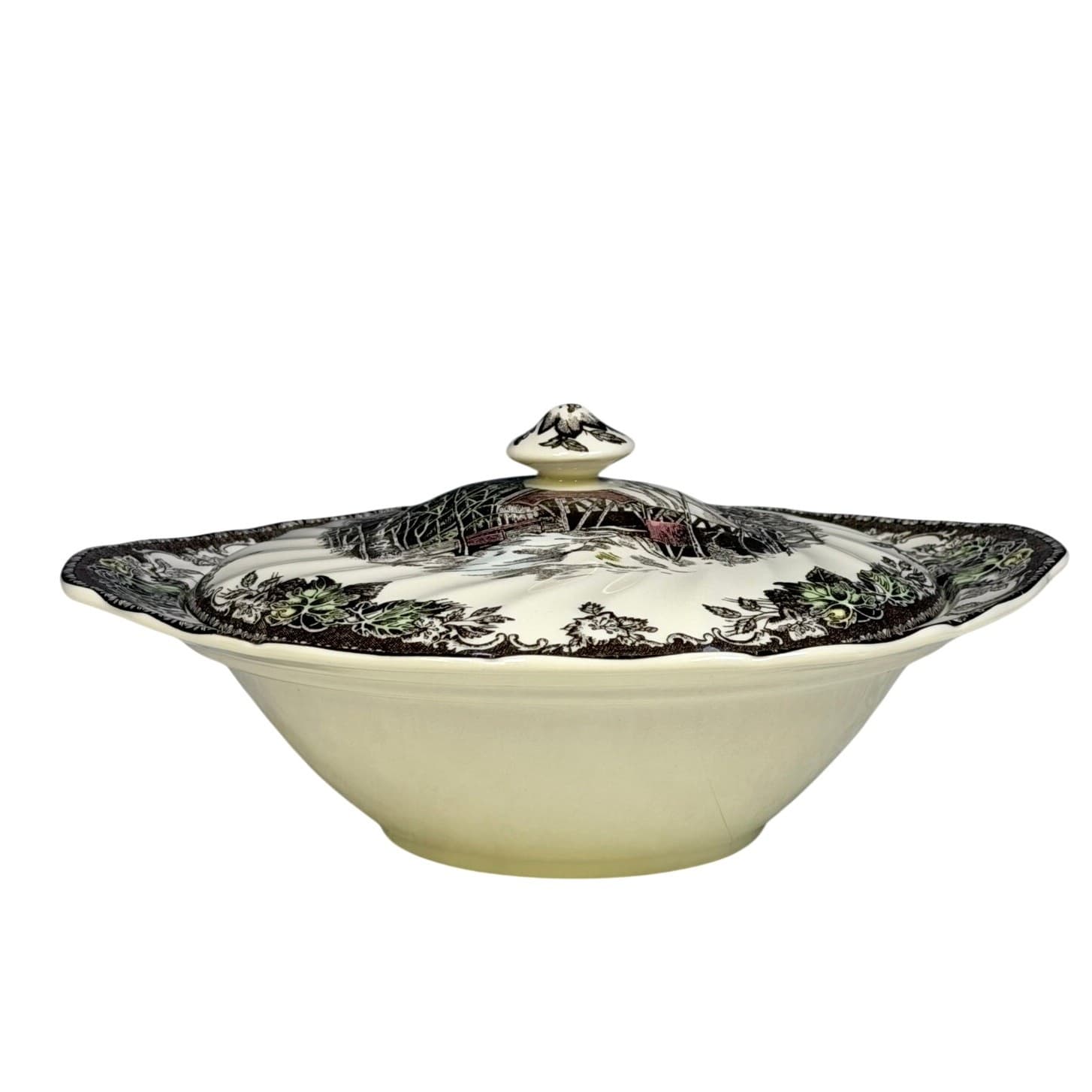 Johnson Bros Friendly Village England Covered Bridge Handled Serving Bowl w/Lid - Thumbnail 4