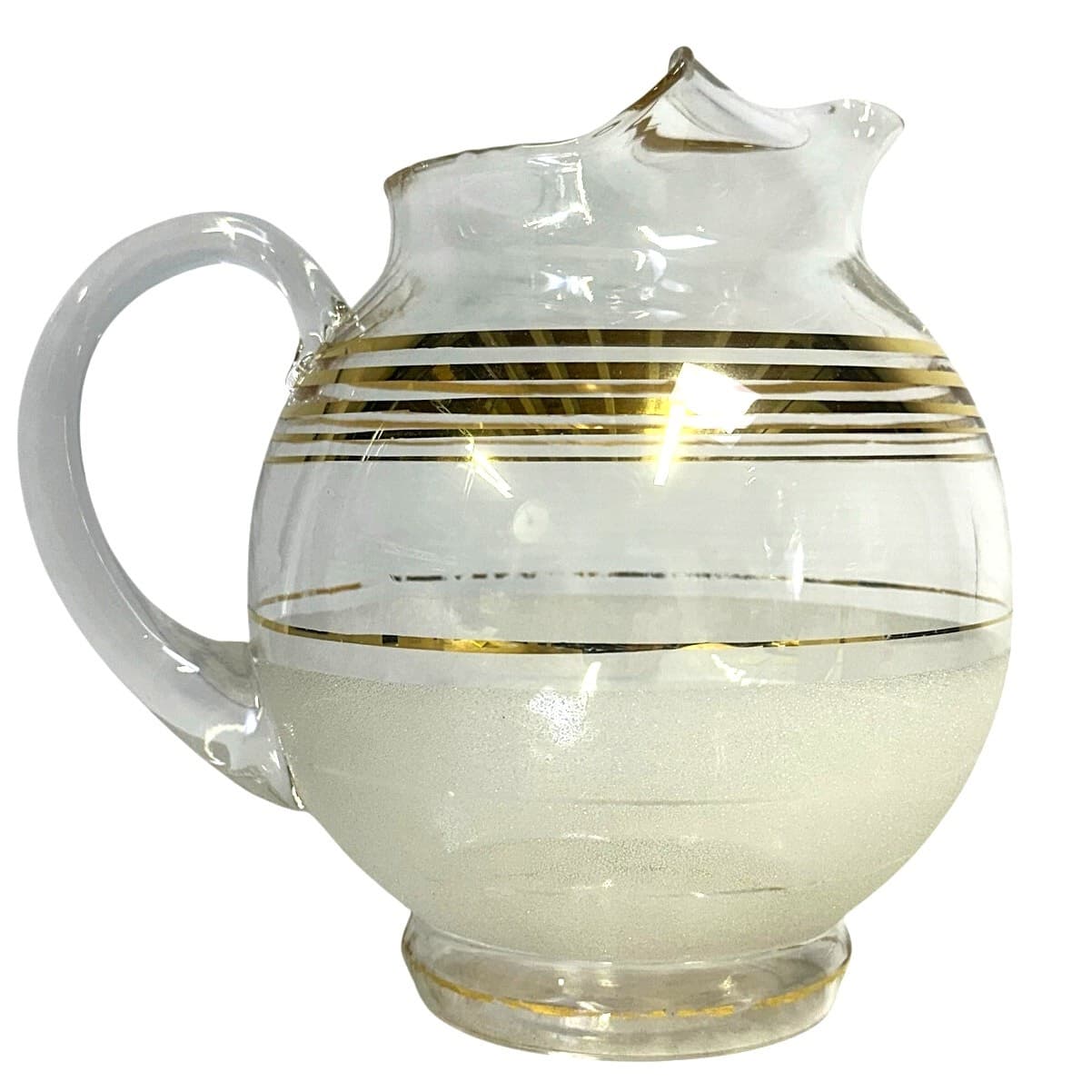 West Virginia Glass MCM 1950's Frosted Ball Cocktail Pitcher Ice Lip & 6 Glasses - Thumbnail 6