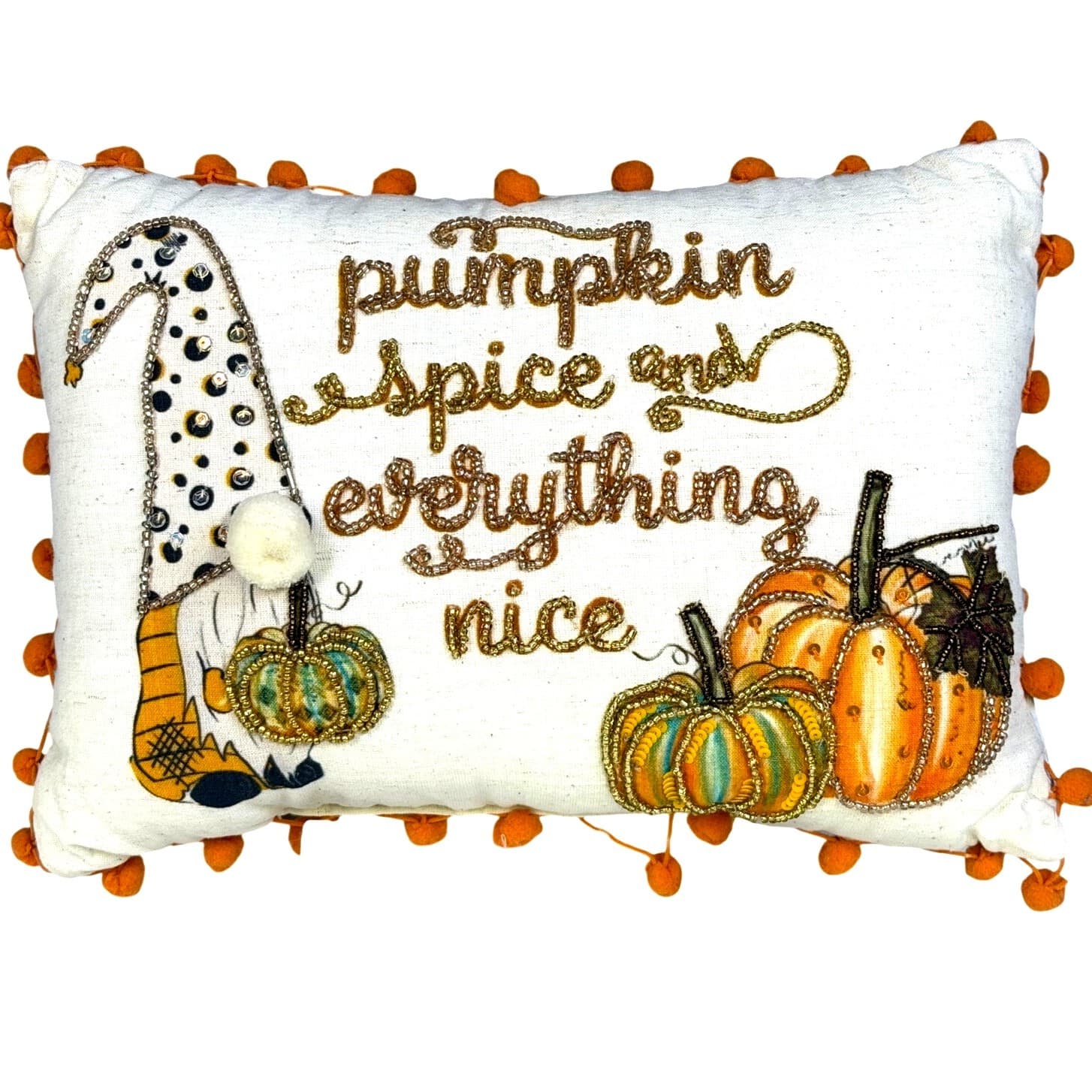 'Pumpkin and Spice and Everything Nice' Cozy Autumn 13 x 9 Beaded Accent Pillow