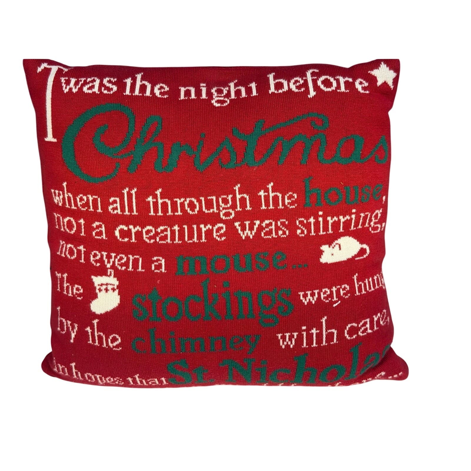 Twas the Night Before Christmas Cozy Red Green White Holiday 17 x 17 Pillow - Thumbnail 2