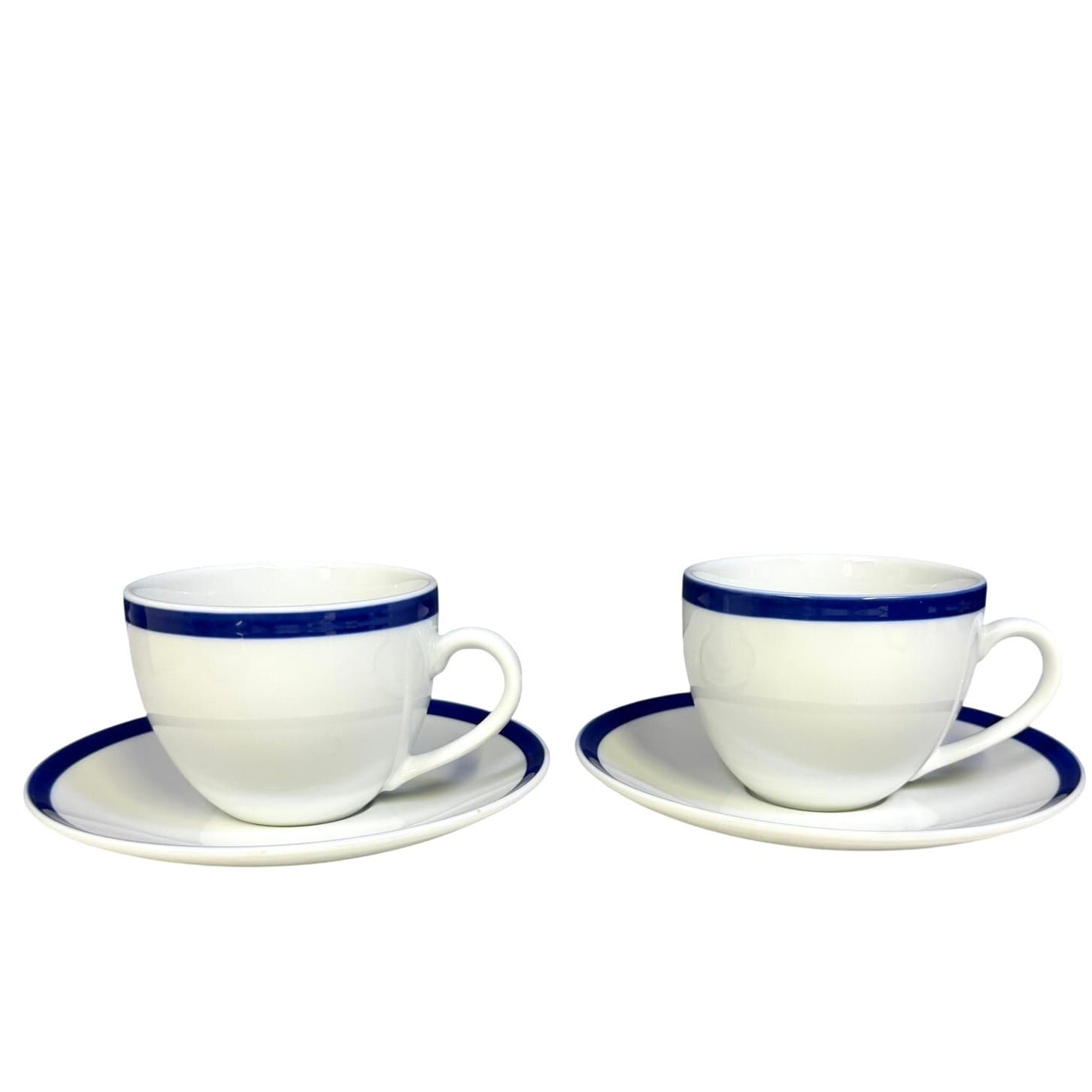 Williams Sonoma Japan 2006-2023 Brasserie Blue Band Flat Cups/Saucers-Set of 2