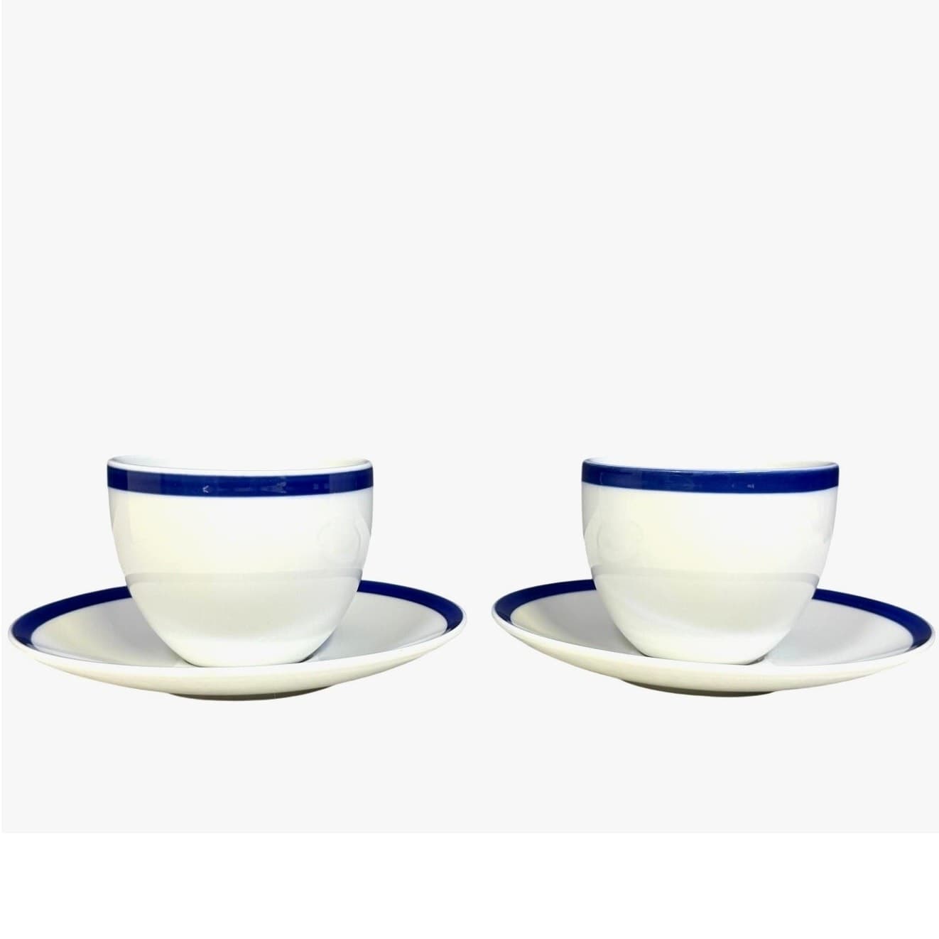 Williams Sonoma Japan 2006-2023 Brasserie Blue Band Flat Cups/Saucers-Set of 2 - Thumbnail 4