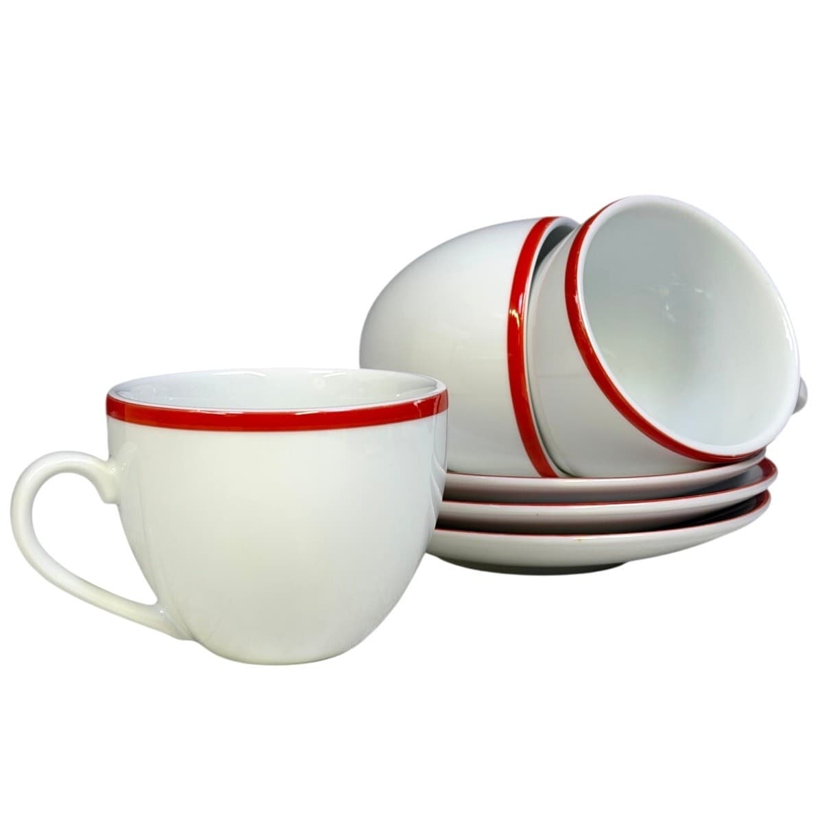 Williams Sonoma Japan 2006-2023 Brasserie Red Band Flat Cups/Saucers-Set of 3 - Thumbnail 6