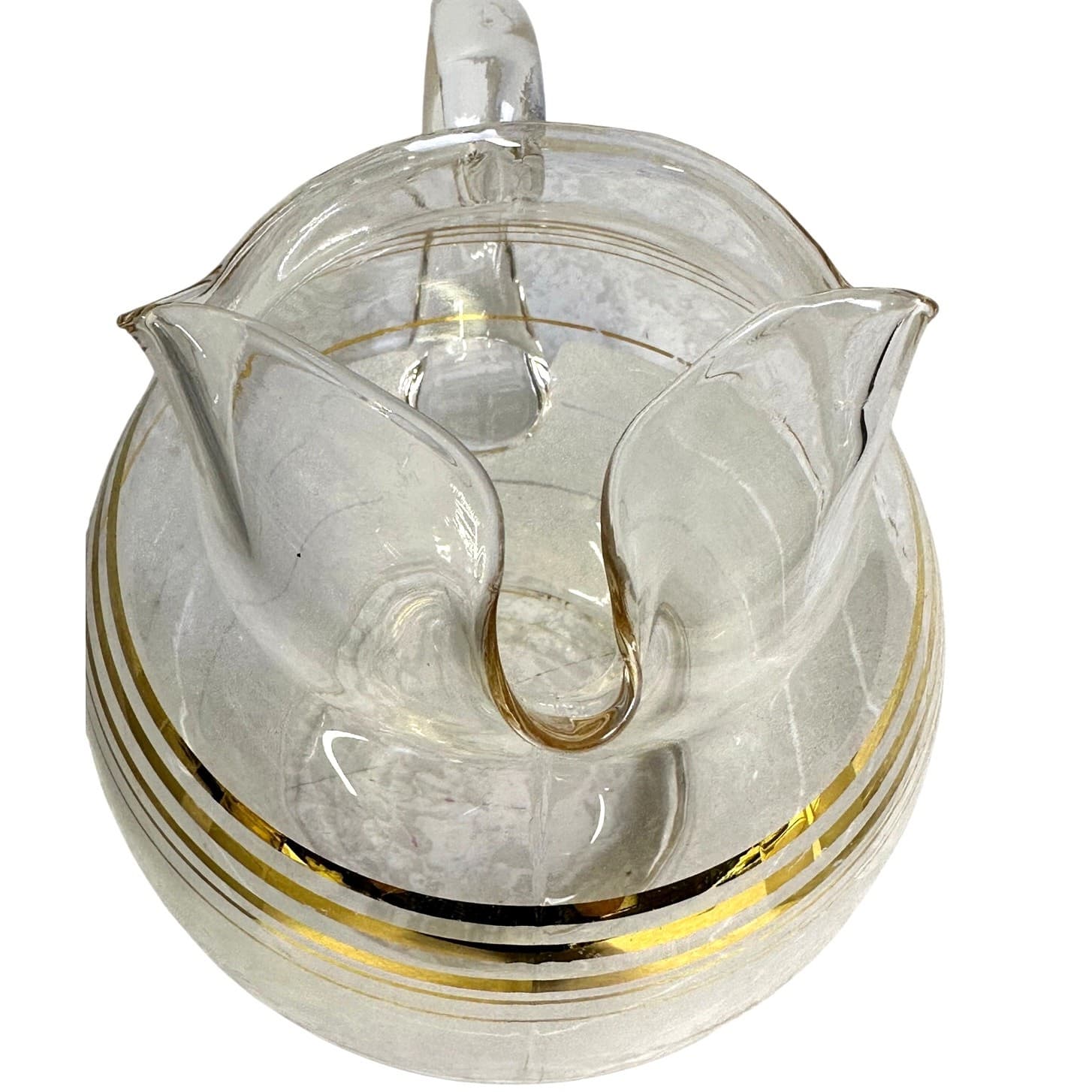 West Virginia Glass MCM 1950's Frosted Ball Cocktail Pitcher Ice Lip & 6 Glasses - Thumbnail 10