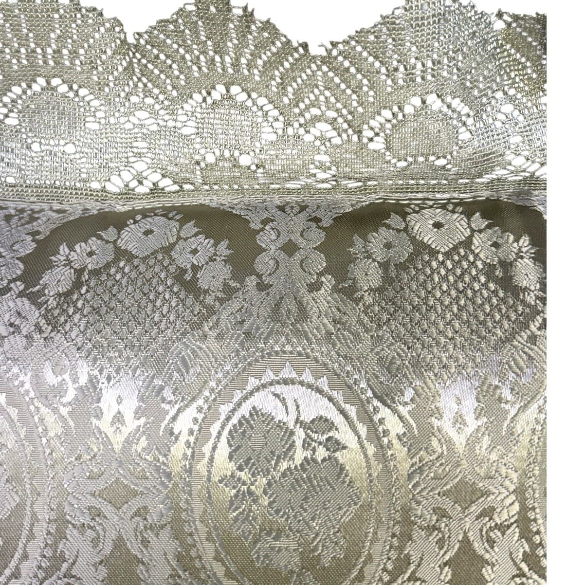 Traditional Pale Sage Green Jacquard Pattern Damask 17x17 Lace Trim Throw Pillow - Thumbnail 3
