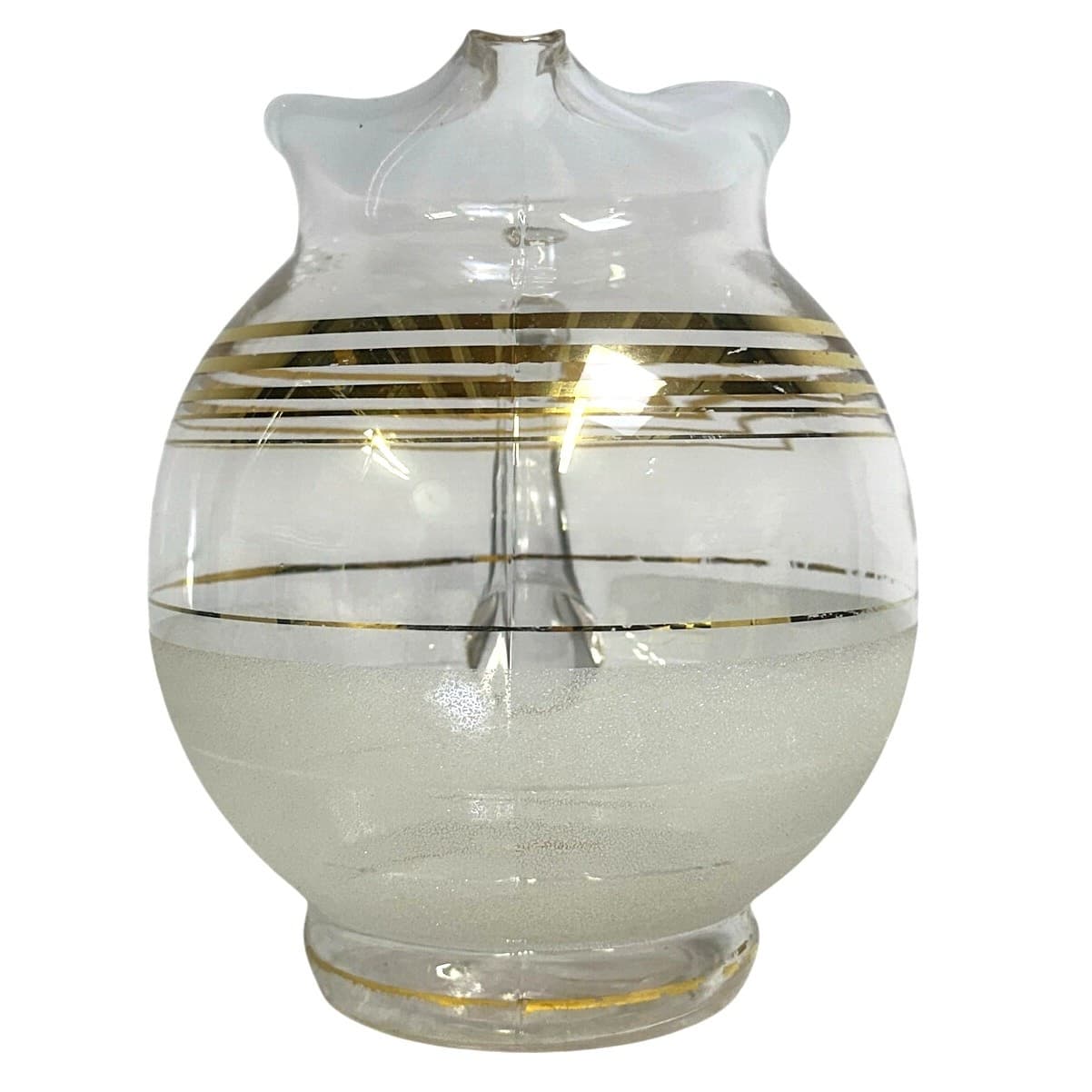 West Virginia Glass MCM 1950's Frosted Ball Cocktail Pitcher Ice Lip & 6 Glasses - Thumbnail 7