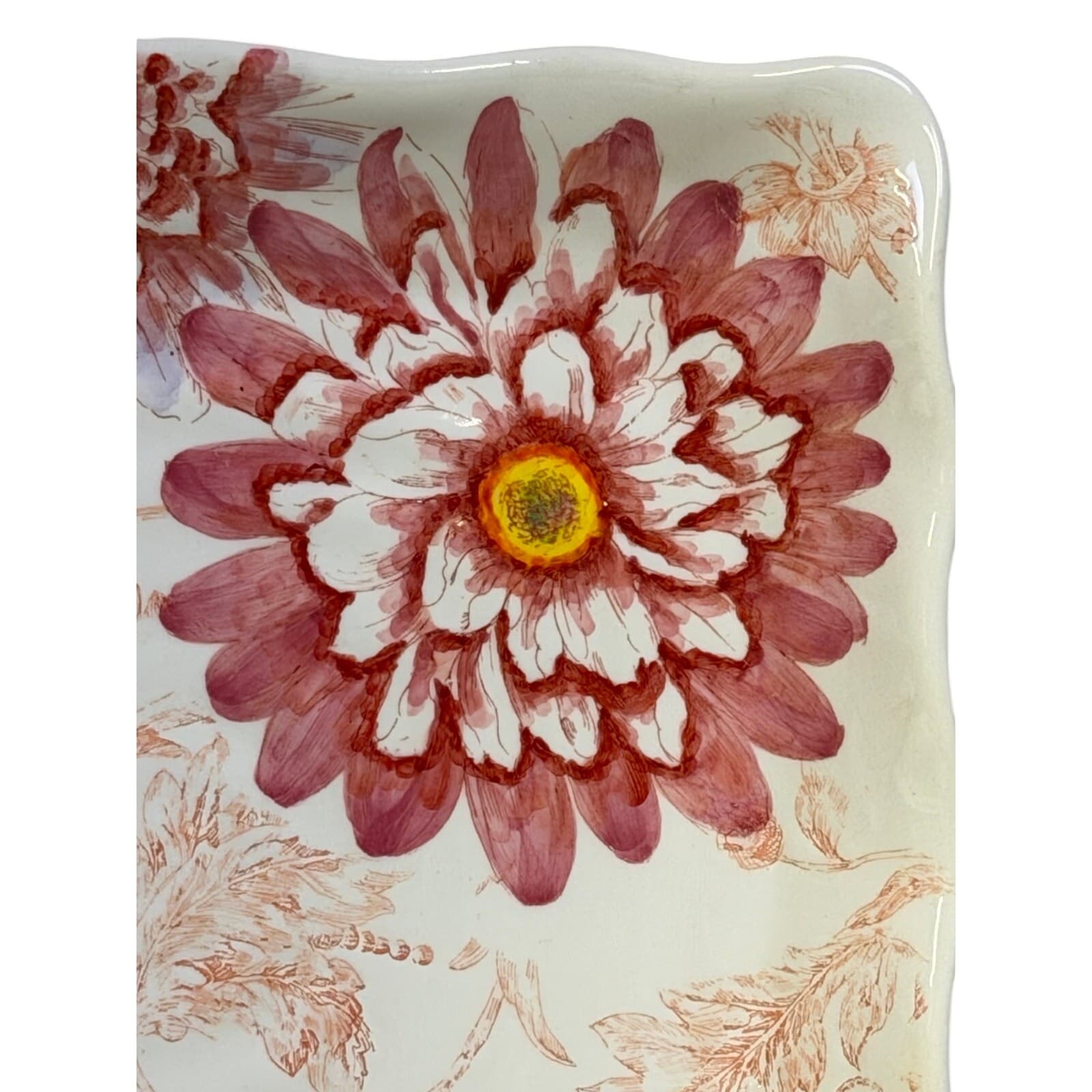 Maxcera Corp Retired 2009-2012 'Floral Toile' MXEFLTO 11.25" Square Dinner Plate - Thumbnail 2
