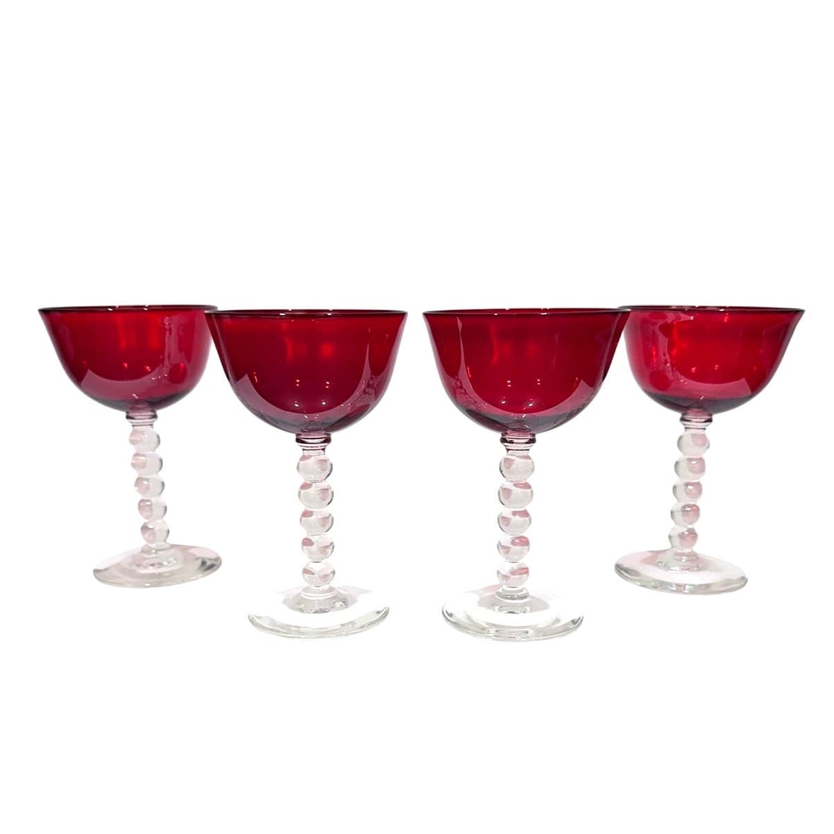 Stunning Art Deco Ruby Red Bubble Stem Champagne Tall Sherbet Glasses-Set of 4 - Thumbnail 6
