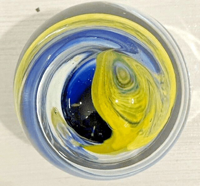 Art Glass Display Egg Paperweight Clear Blue Yellow White Swirls - Thumbnail 3