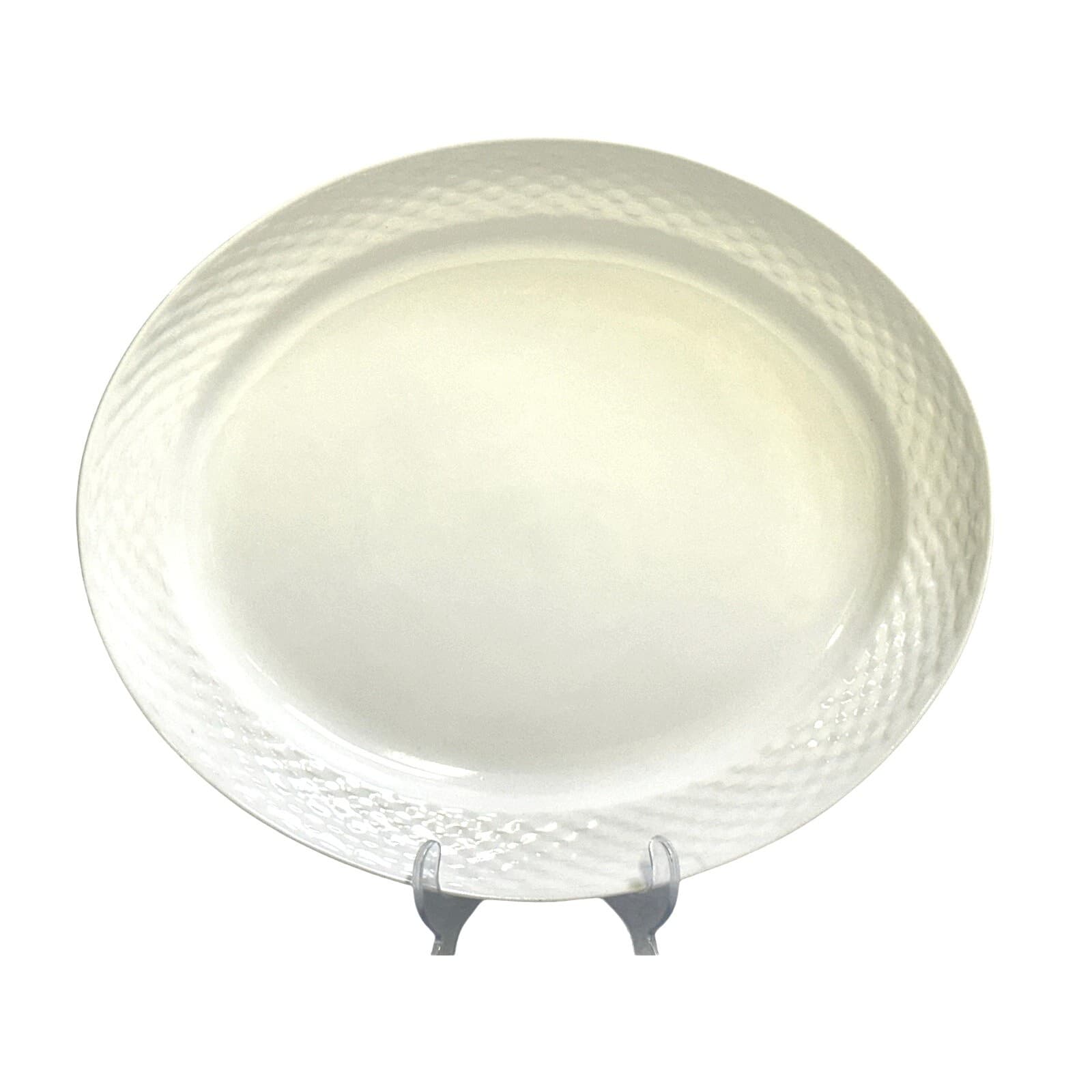 Basket Wreath by Tabletops Unlimited White Embossed Large Oval Serving Platter - Thumbnail 8