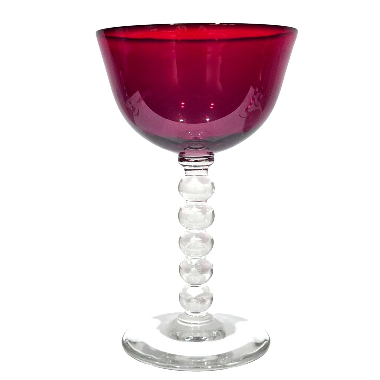 Stunning Art Deco Ruby Red Bubble Stem Champagne Tall Sherbet Glasses-Set of 4 - Thumbnail 9