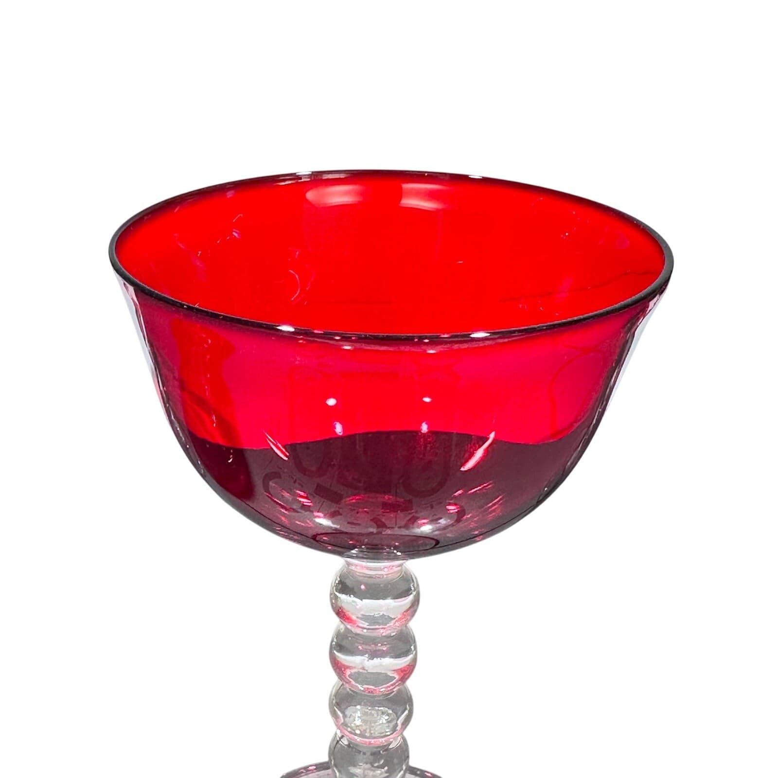 Stunning Art Deco Ruby Red Bubble Stem Champagne Tall Sherbet Glasses-Set of 4 - Thumbnail 4