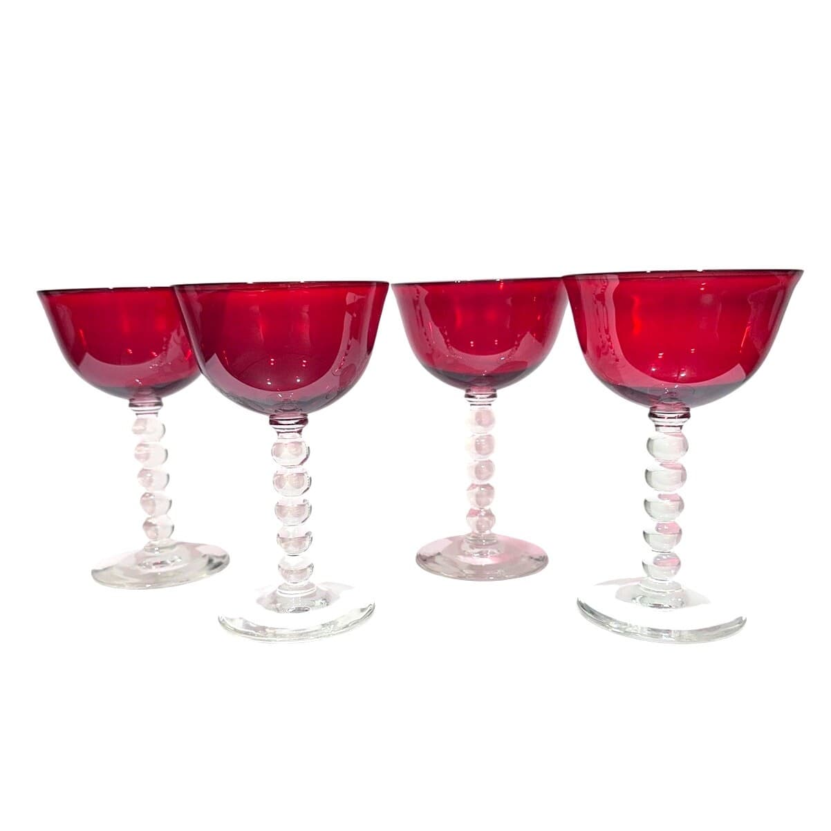 Stunning Art Deco Ruby Red Bubble Stem Champagne Tall Sherbet Glasses-Set of 4 - Thumbnail 8