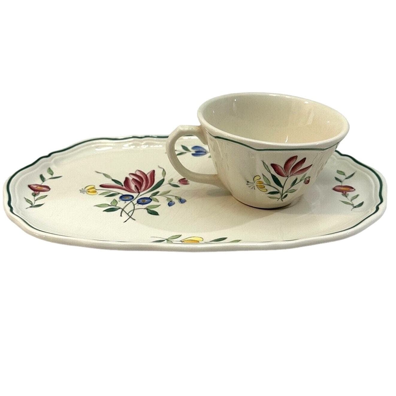 Longchamp France Tulip Peint Main Vintage Sandwich Trays and Cups-Set of 2 - Thumbnail 5