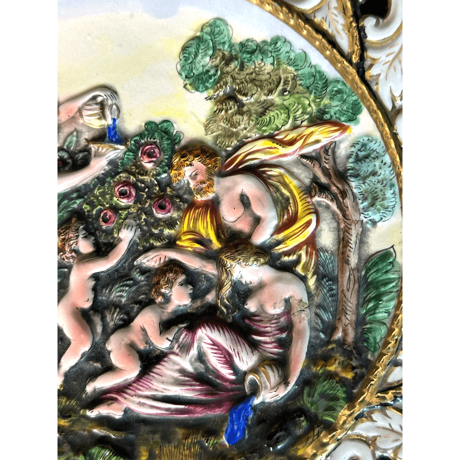 Capodimonte Hand Painted Raised Relief Gilded Signed Numbered Plate 13.5" Italy - Thumbnail 12