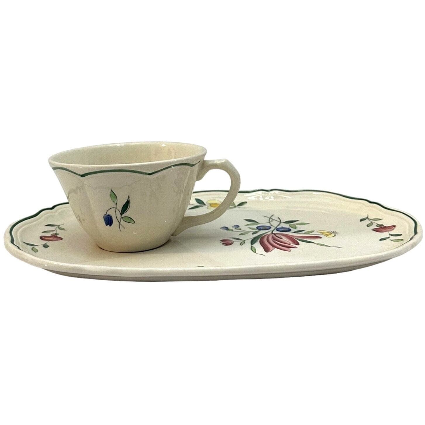 Longchamp France Tulip Peint Main Vintage Sandwich Trays and Cups-Set of 2 - Thumbnail 3