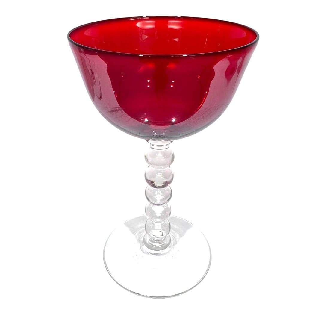 Stunning Art Deco Ruby Red Bubble Stem Champagne Tall Sherbet Glasses-Set of 4 - Thumbnail 2