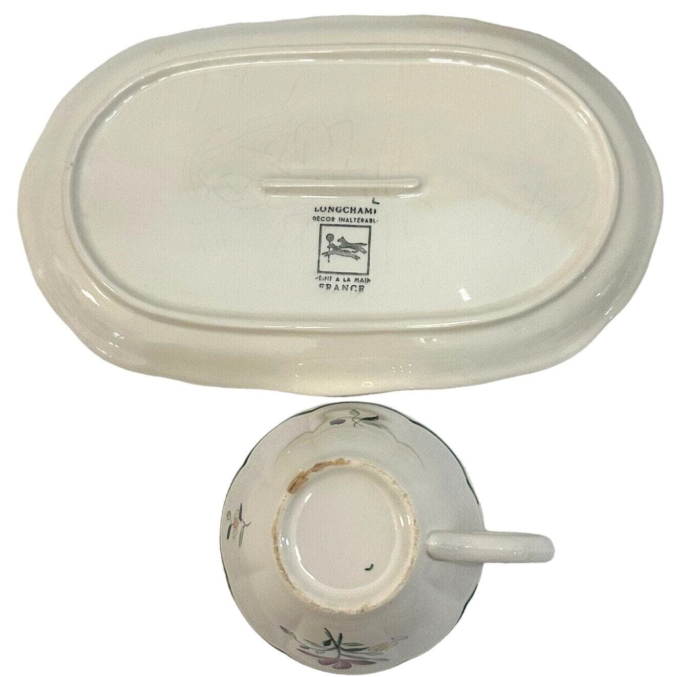 Longchamp France Tulip Peint Main Vintage Sandwich Trays and Cups-Set of 2 - Thumbnail 6
