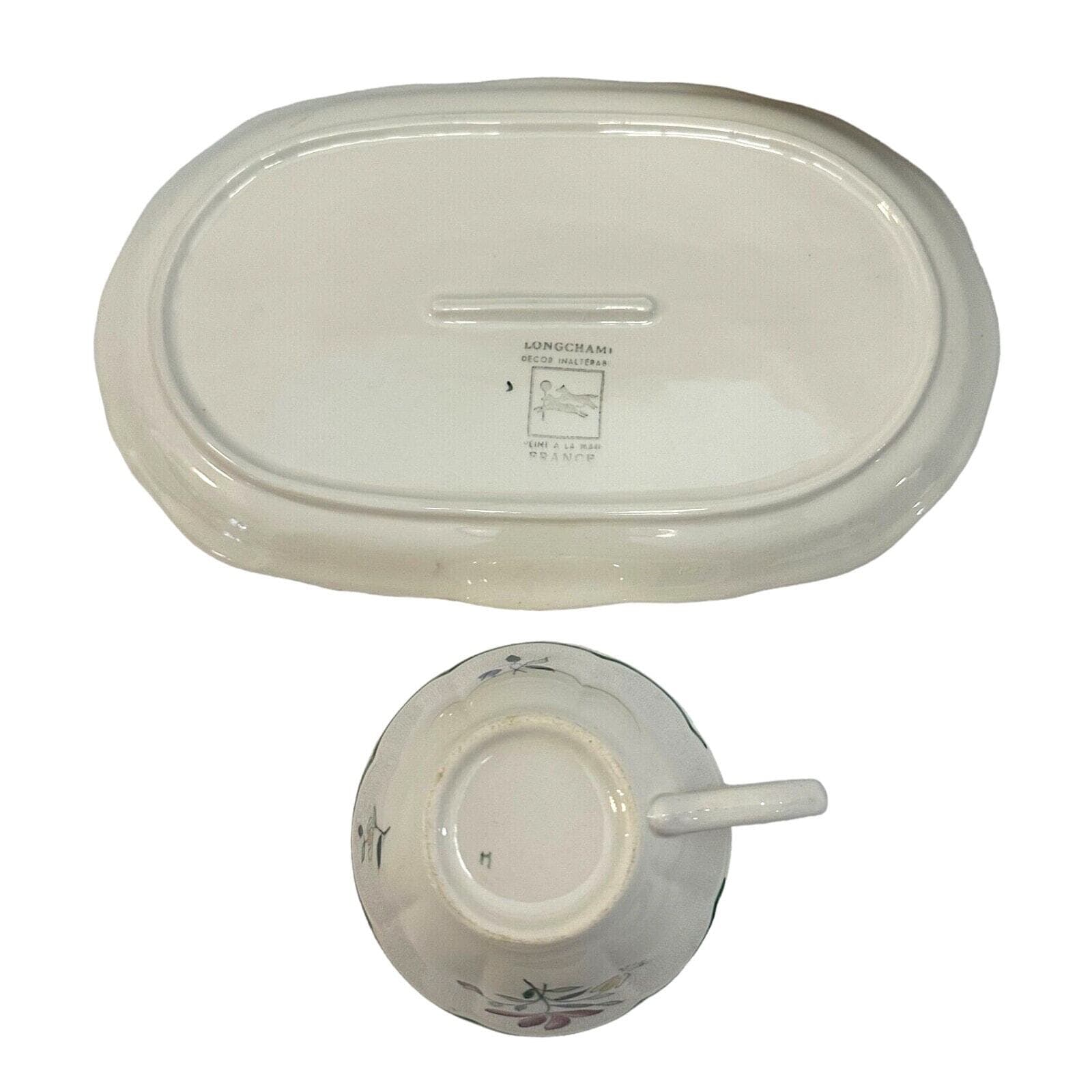 Longchamp France Tulip Peint Main Vintage Sandwich Trays and Cups-Set of 2 - Thumbnail 9