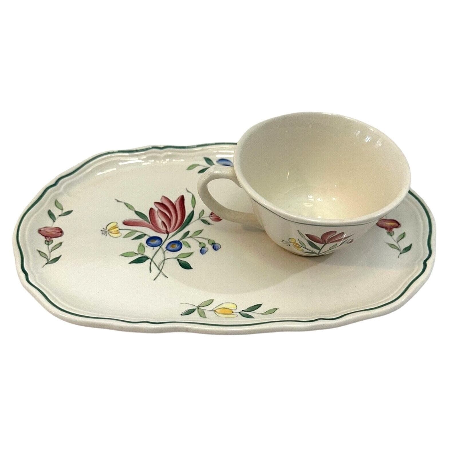 Longchamp France Tulip Peint Main Vintage Sandwich Trays and Cups-Set of 2 - Thumbnail 2