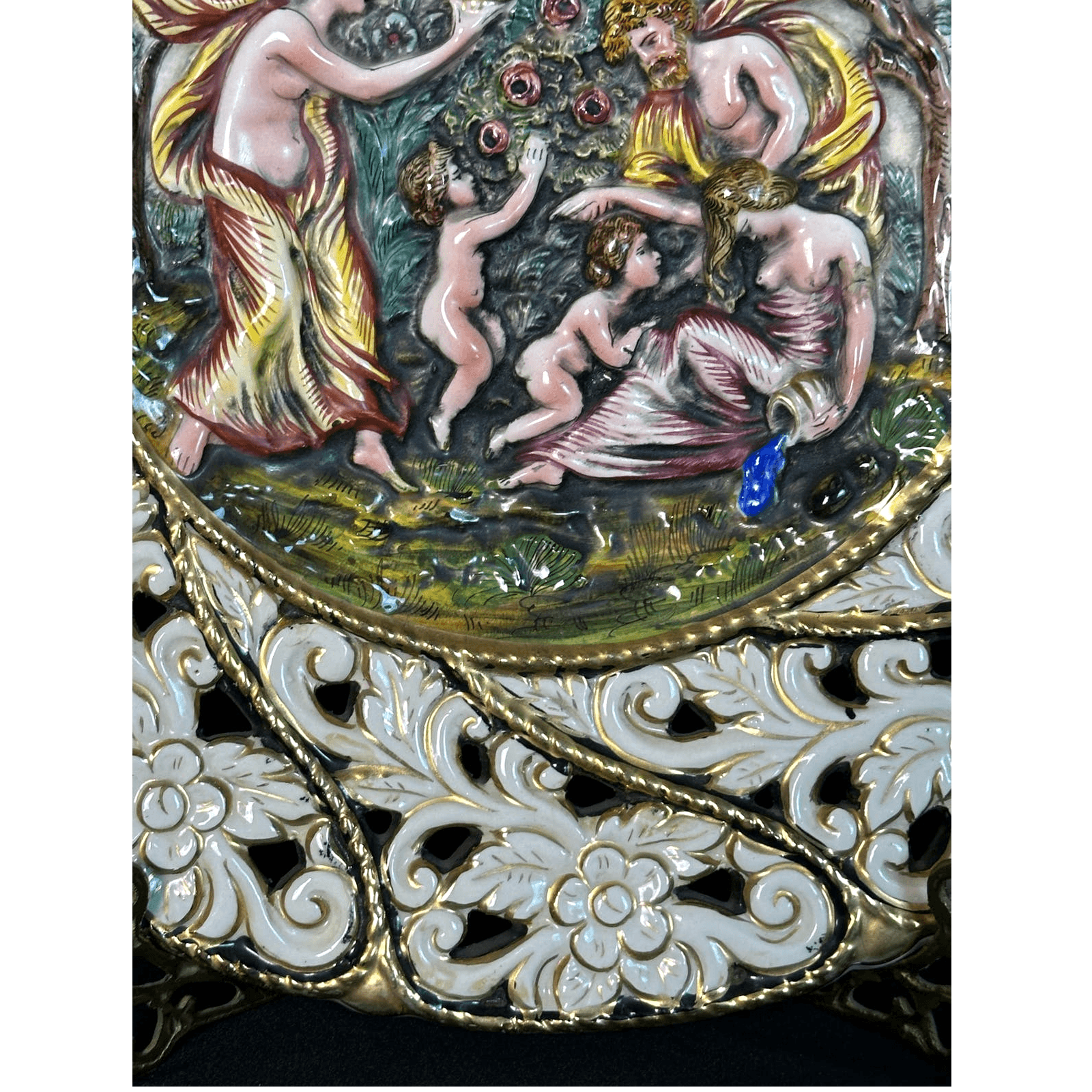 Capodimonte Hand Painted Raised Relief Gilded Signed Numbered Plate 13.5" Italy - Thumbnail 6