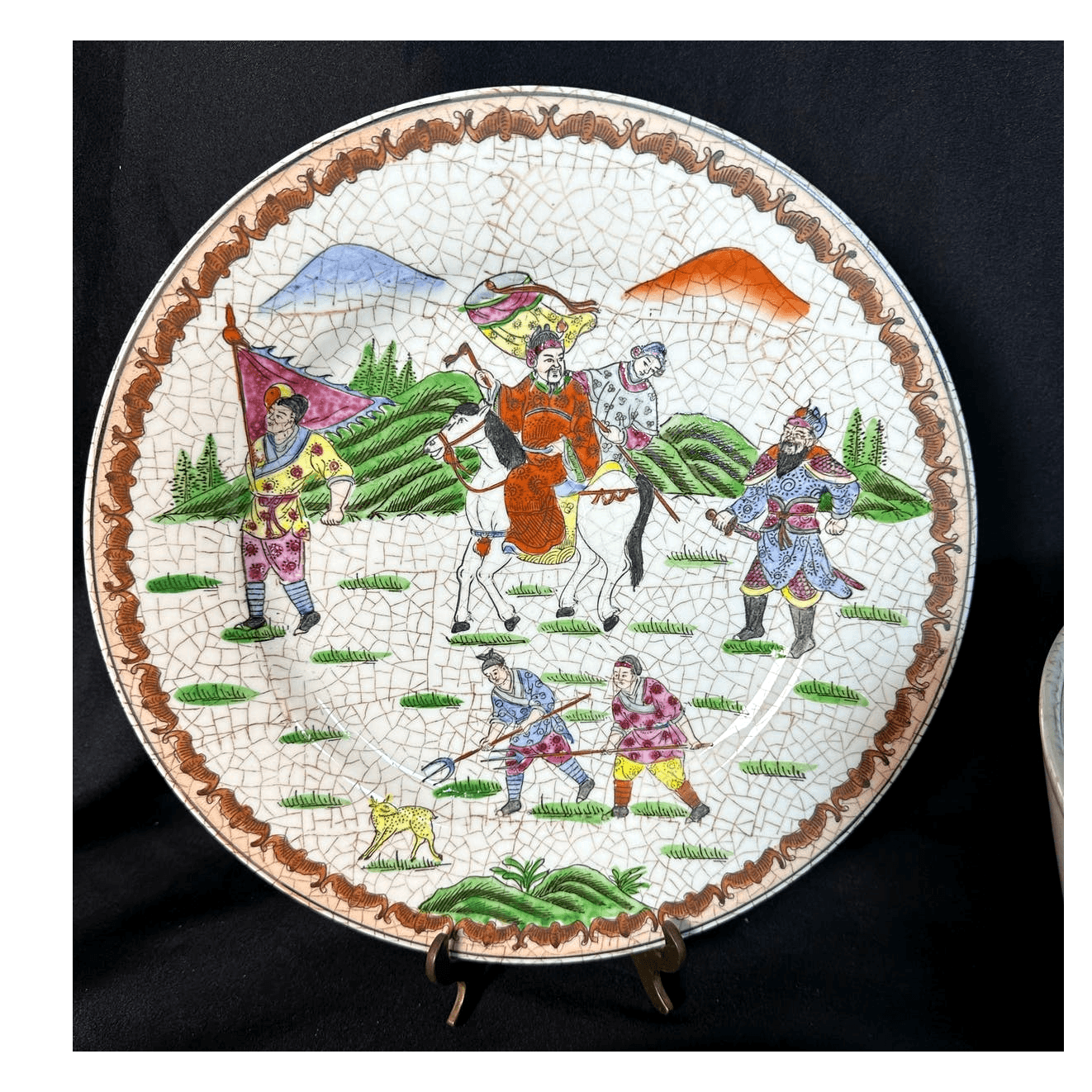 Chinese Porcelain Vintage Large 12.5" Bowl with Four 10.5" Matching Plates! - Thumbnail 7