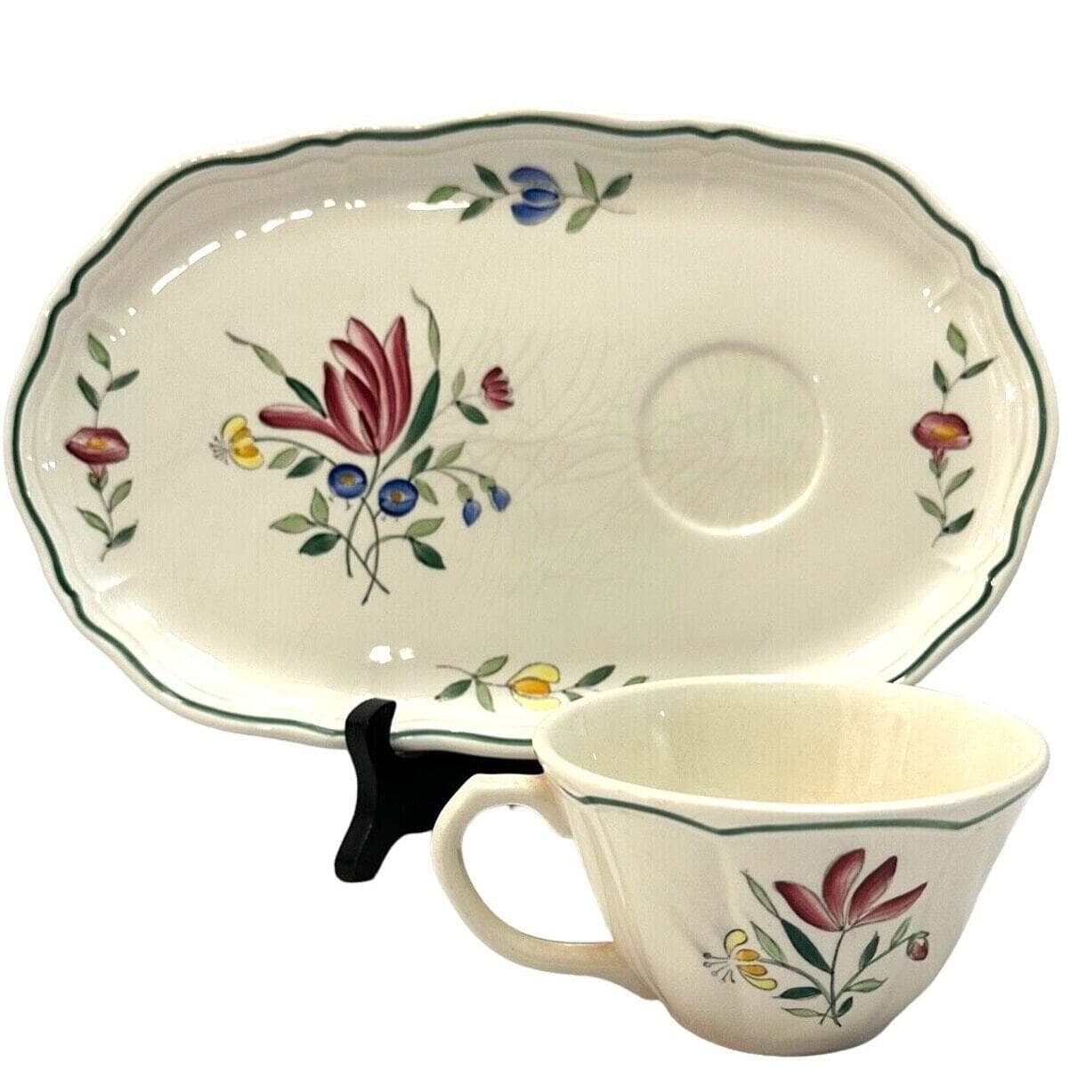Longchamp France Tulip Peint Main Vintage Sandwich Trays and Cups-Set of 2