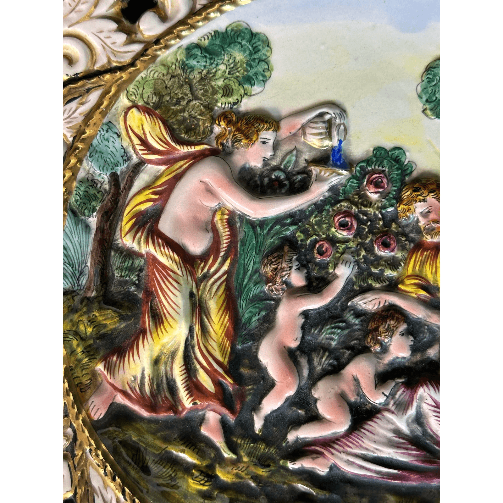 Capodimonte Hand Painted Raised Relief Gilded Signed Numbered Plate 13.5" Italy - Thumbnail 11