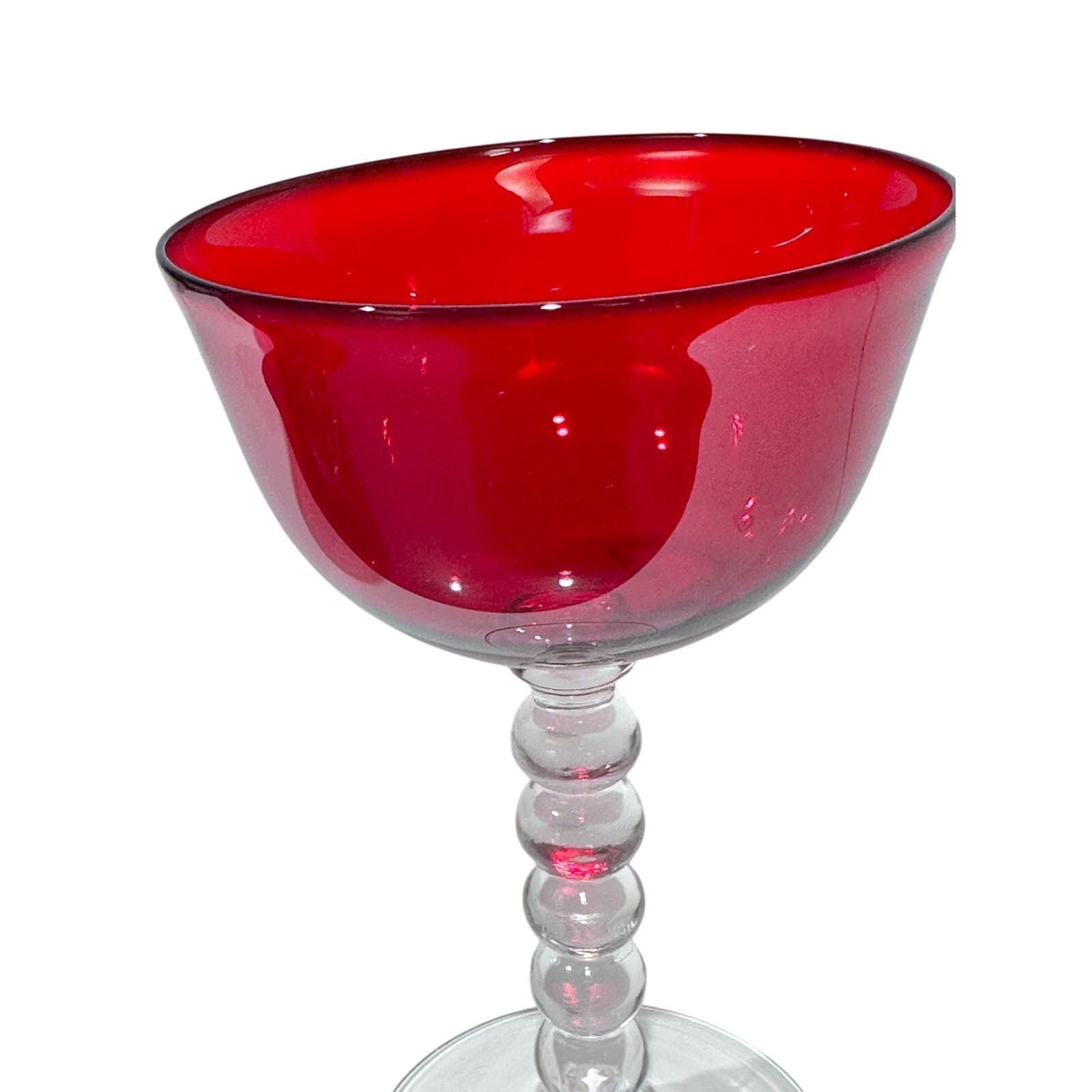 Stunning Art Deco Ruby Red Bubble Stem Champagne Tall Sherbet Glasses-Set of 4 - Thumbnail 7