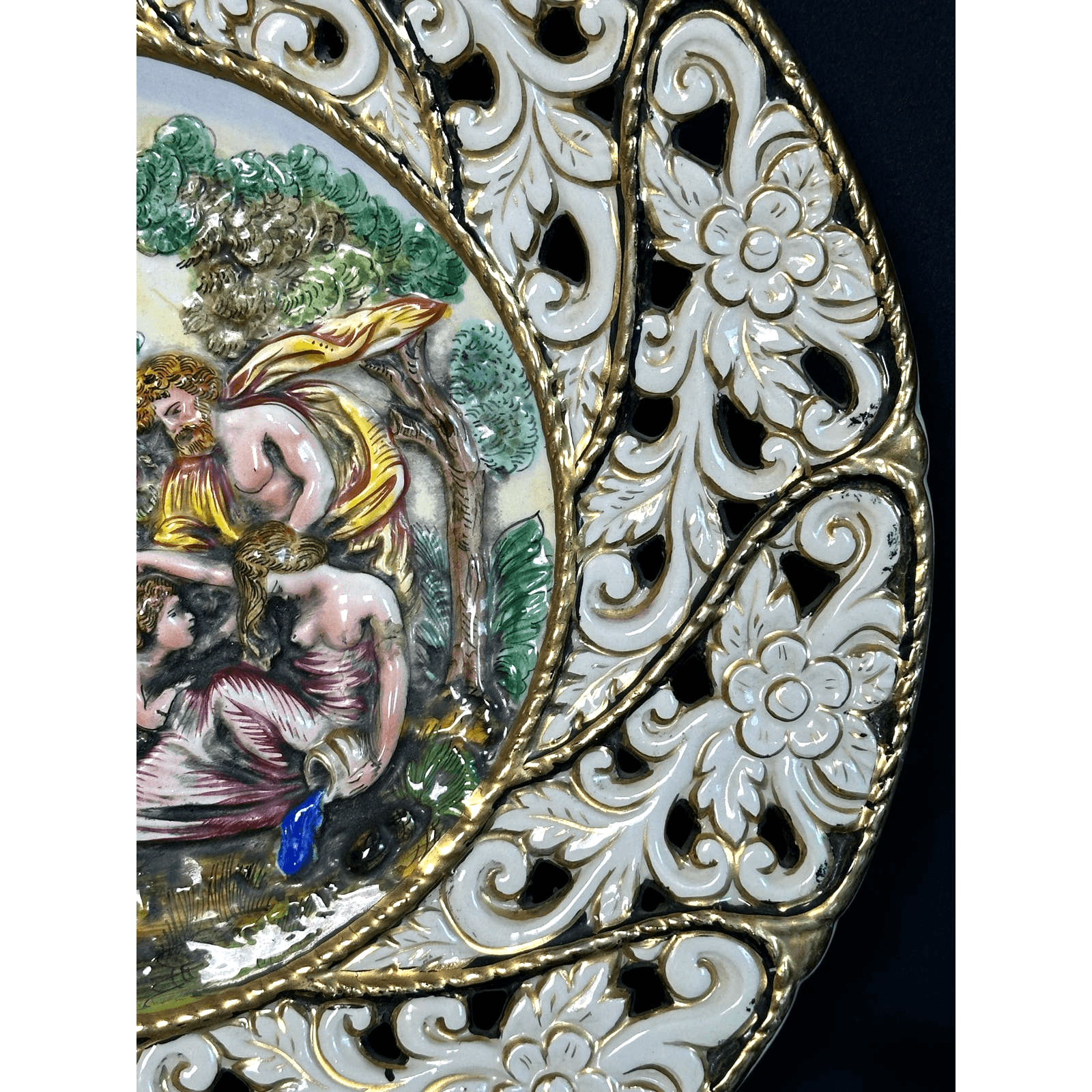 Capodimonte Hand Painted Raised Relief Gilded Signed Numbered Plate 13.5" Italy - Thumbnail 5