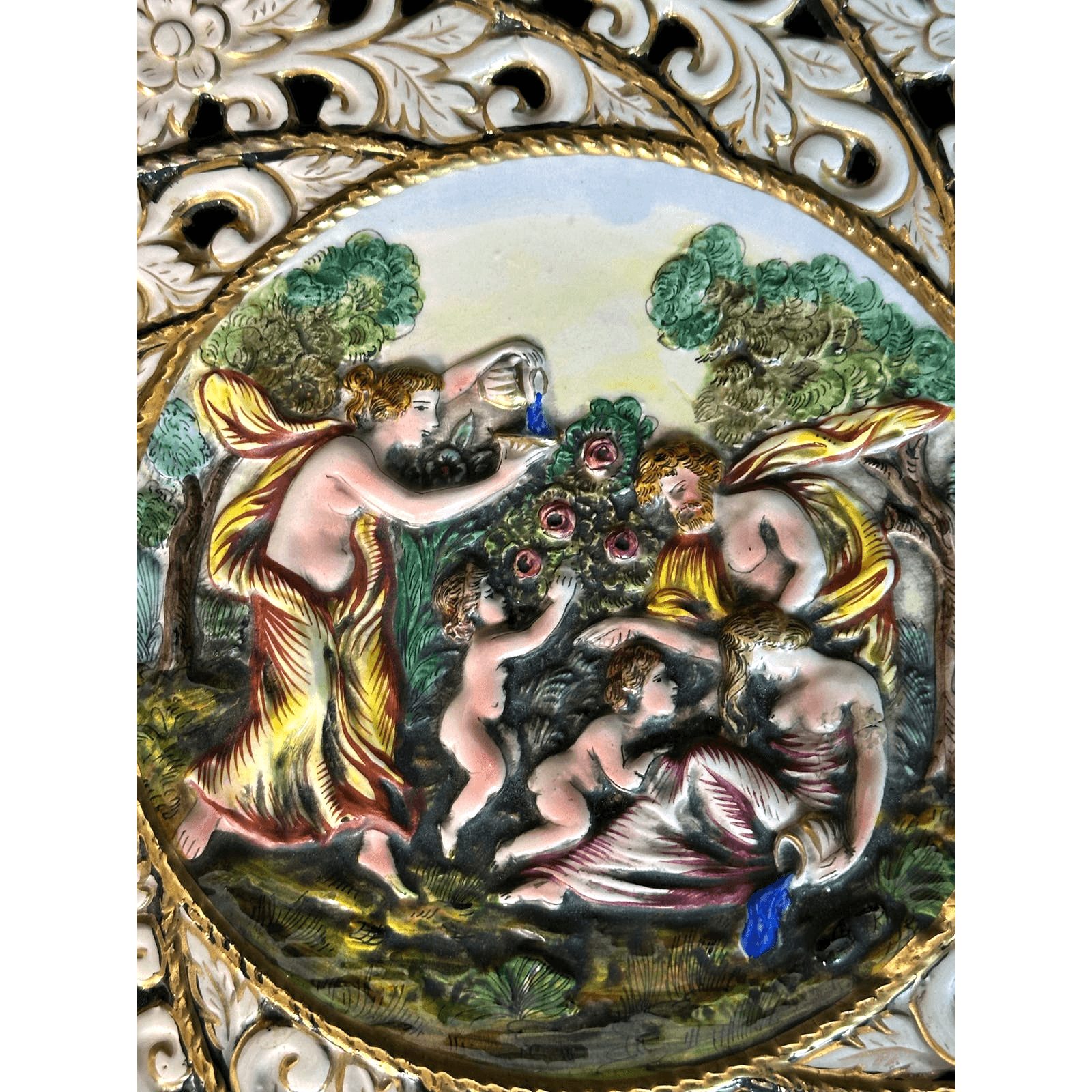 Capodimonte Hand Painted Raised Relief Gilded Signed Numbered Plate 13.5" Italy - Thumbnail 7
