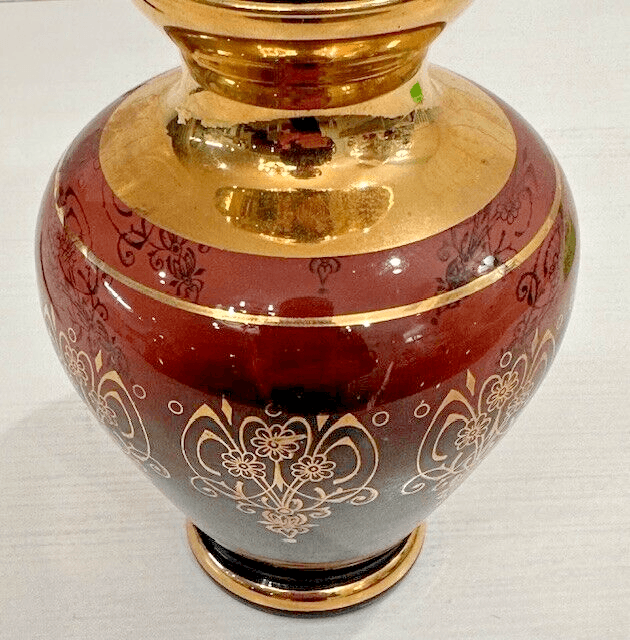 Laguna Murano Glass Venezia Ruby Red Gold Vase Original Sticker - Thumbnail 3