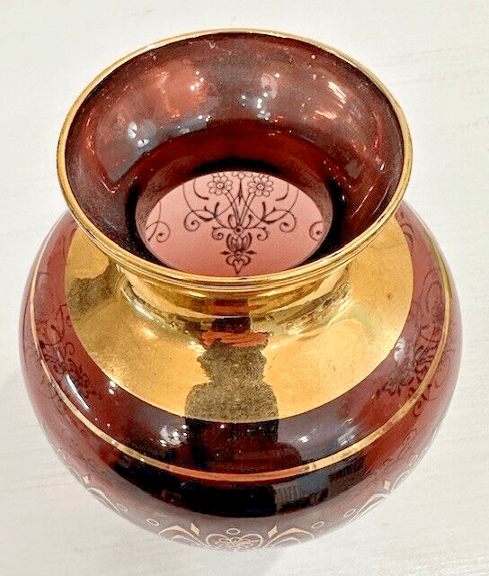 Laguna Murano Glass Venezia Ruby Red Gold Vase Original Sticker - Thumbnail 2