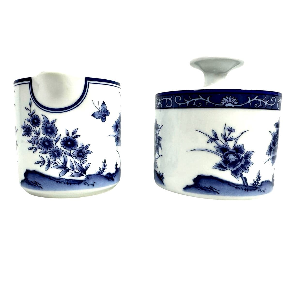Imari Blossom China Retired Blue White Floral Butterfly Creamer/Sugar Bowl-Rare! - Thumbnail 3