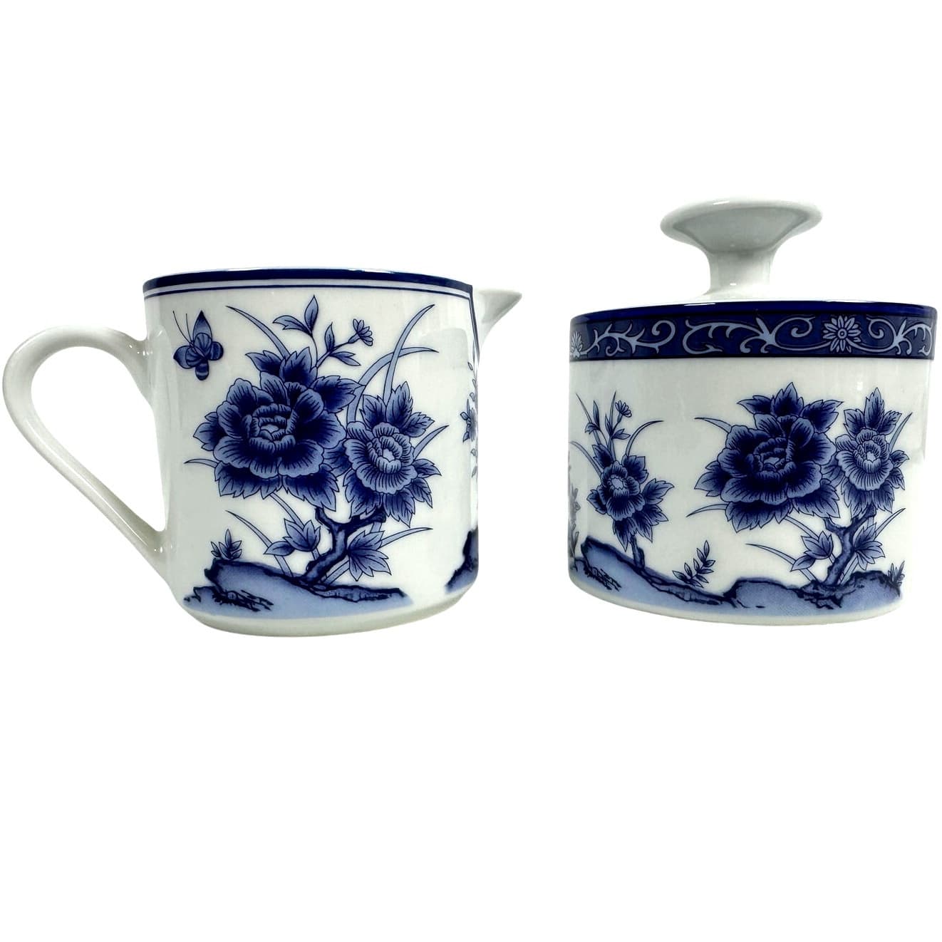 Imari Blossom China Retired Blue White Floral Butterfly Creamer/Sugar Bowl-Rare! - Thumbnail 2