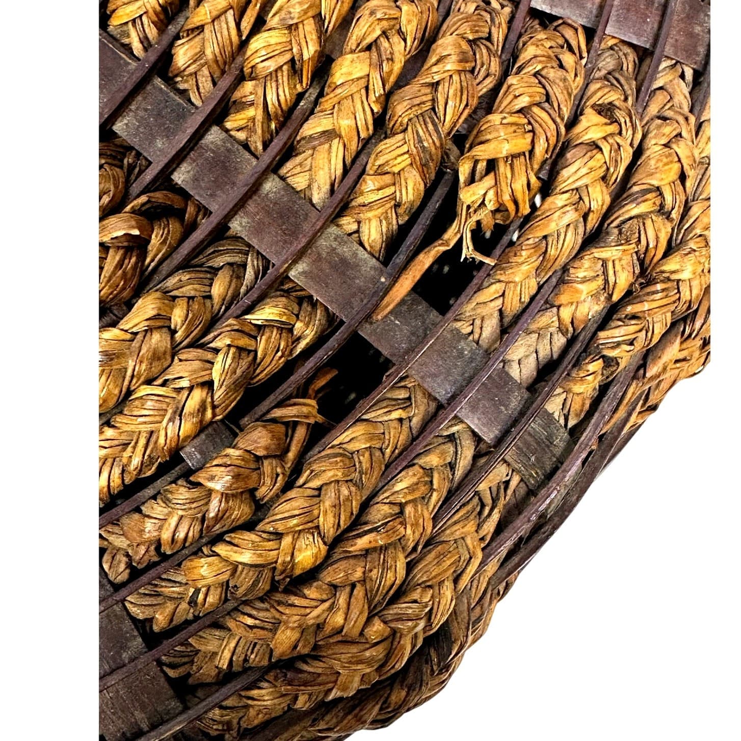 Hand Woven 12” X 5-1/2” Folk Art Braided Vintage Sewing Basket with Lid - Thumbnail 5