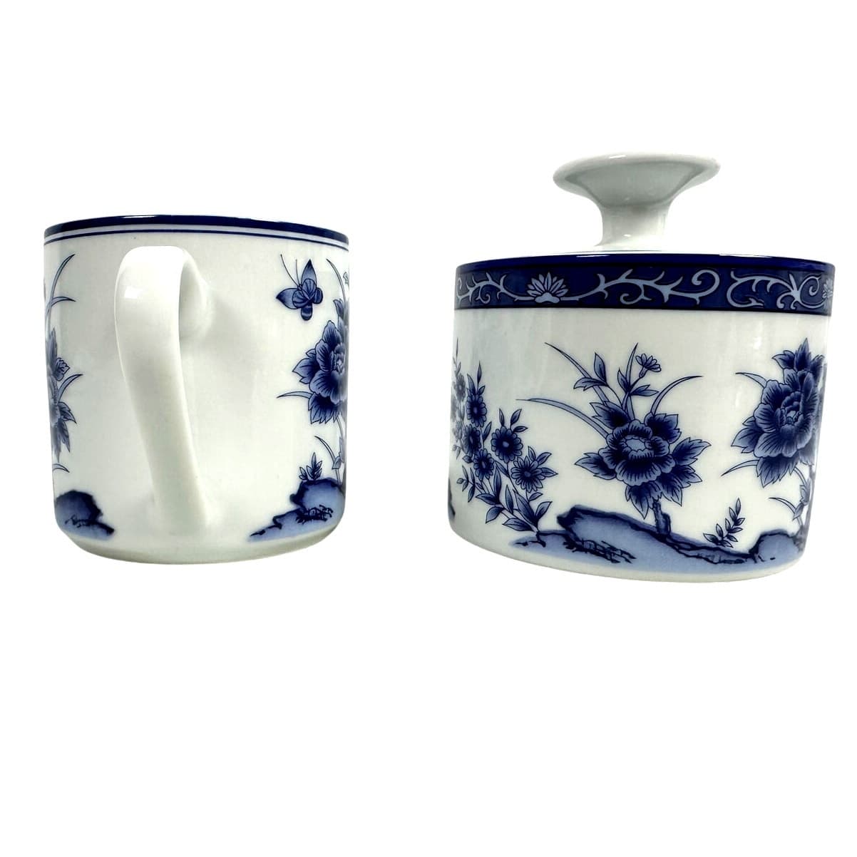 Imari Blossom China Retired Blue White Floral Butterfly Creamer/Sugar Bowl-Rare! - Thumbnail 4