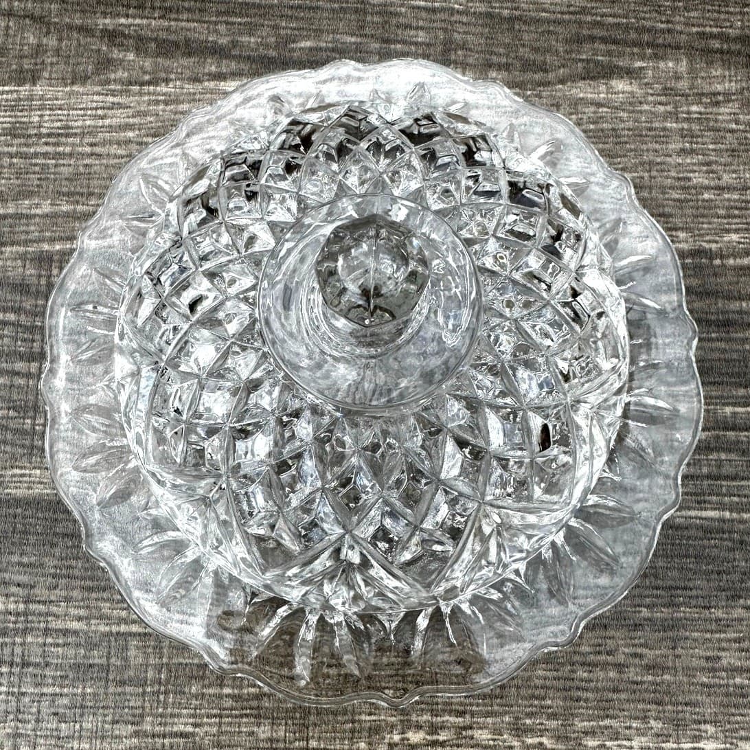 Anchor Hocking Retired 1960's Prescut Clear Pineapple Round Covered Butter Dish - Thumbnail 6