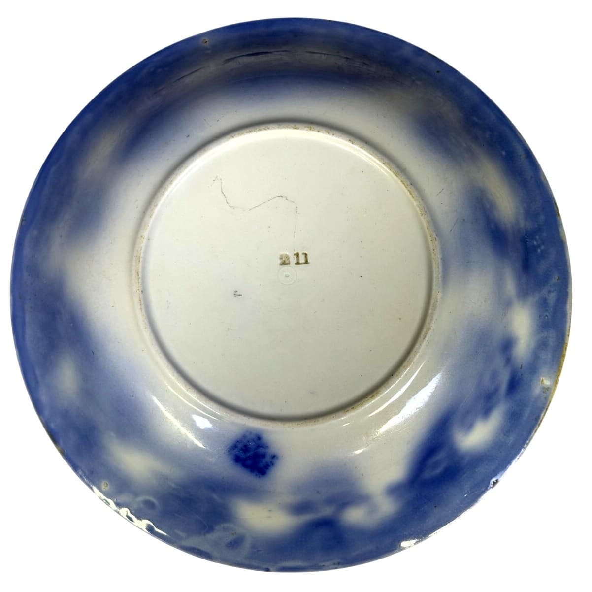 Antique Late 19th Century New Wharf Pottery Blue Flow 9" Serving Bowl - Thumbnail 7
