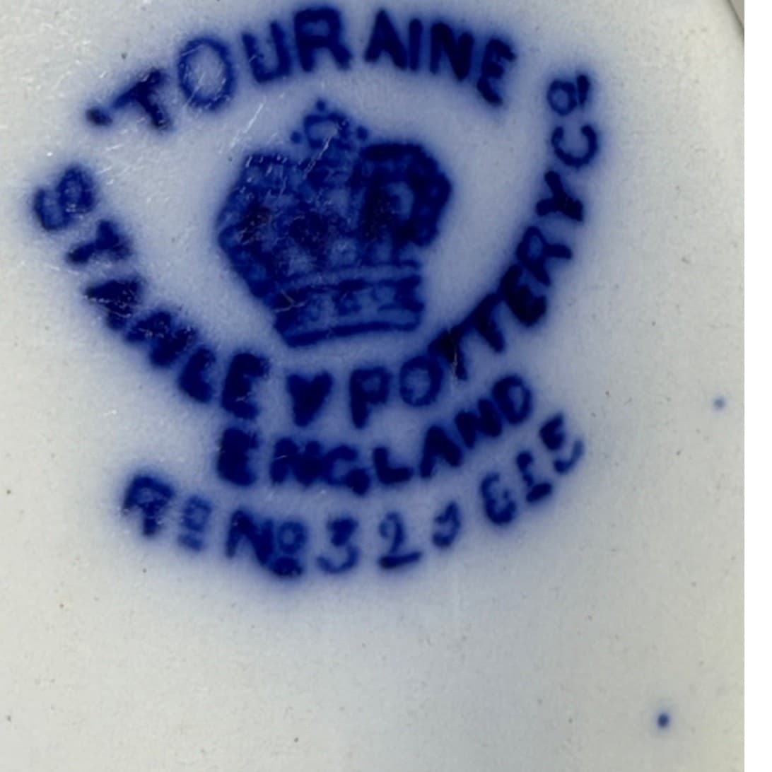 Antique c. 1928 Stanley Pottery 'Touraine' Flow Blue Saucer for Teacup - Thumbnail 4