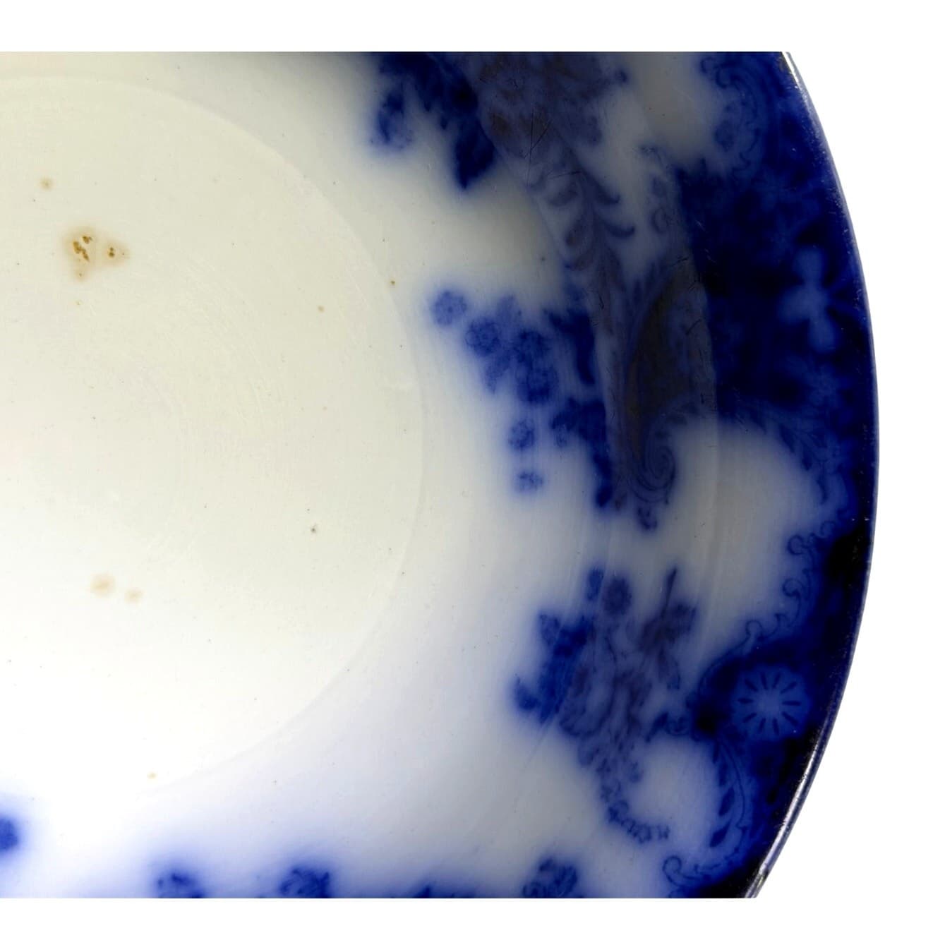 Antique Late 19th Century New Wharf Pottery Blue Flow 9" Serving Bowl - Thumbnail 6