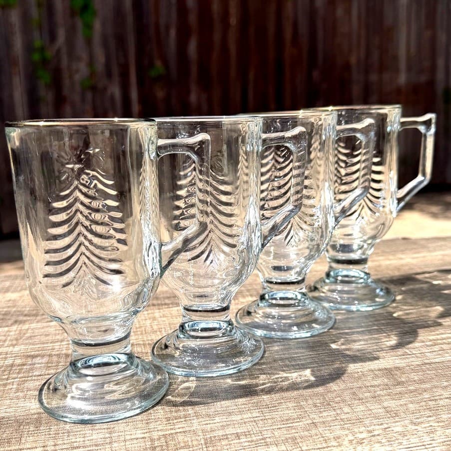 Indiana Glass Retired 1990's 'Holiday Gold' Footed Irish Coffee Mugs-Set of 4