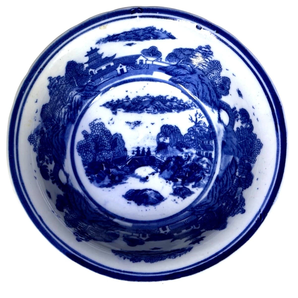 Antique Victoria Ware Ironstone Heavy Blue and White 9.25" Presentation Bowl - Thumbnail 3