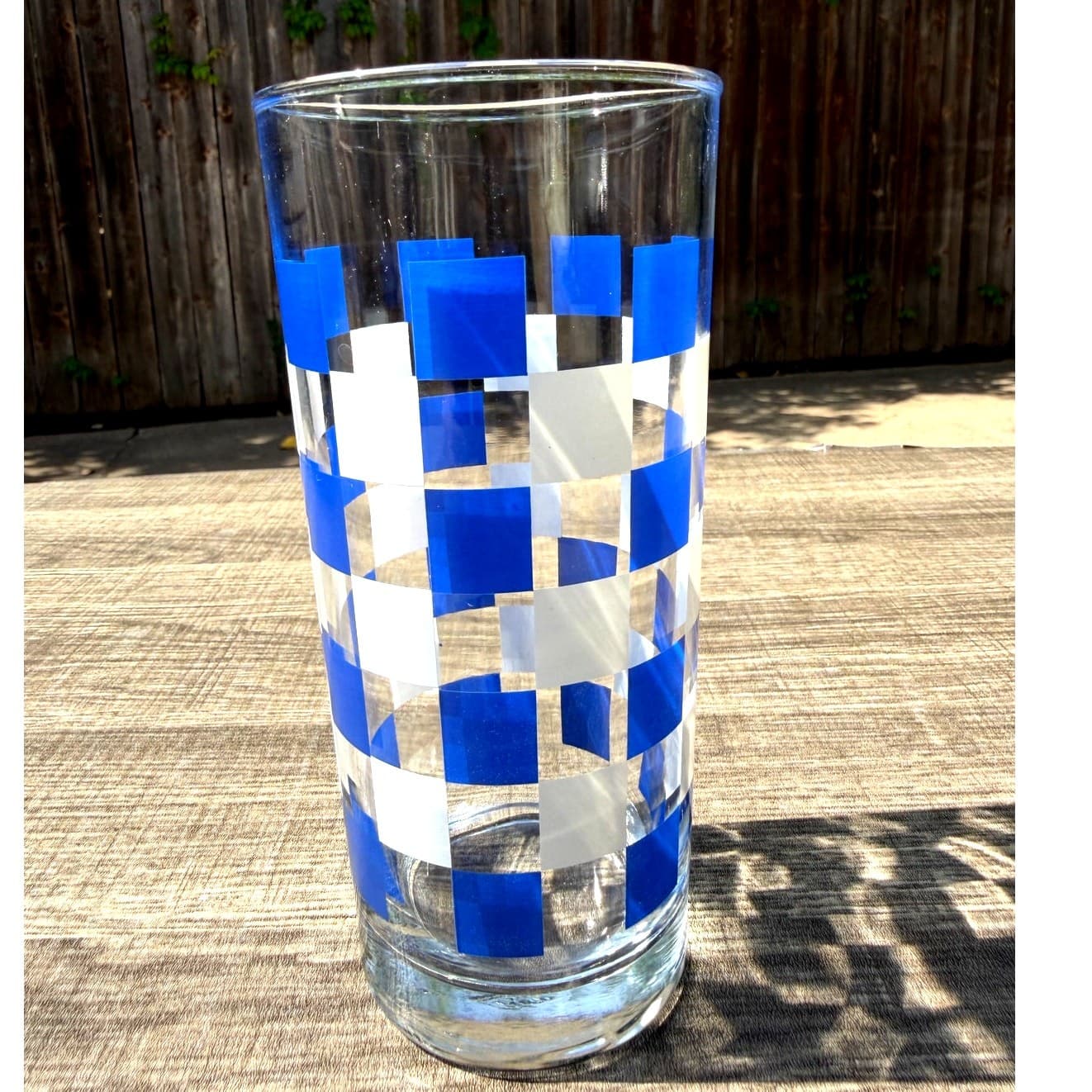 Anchor Hocking MCM Blue/White/Clear Gingham Check Highball Glasses-Mint-Set of 7 - Thumbnail 5