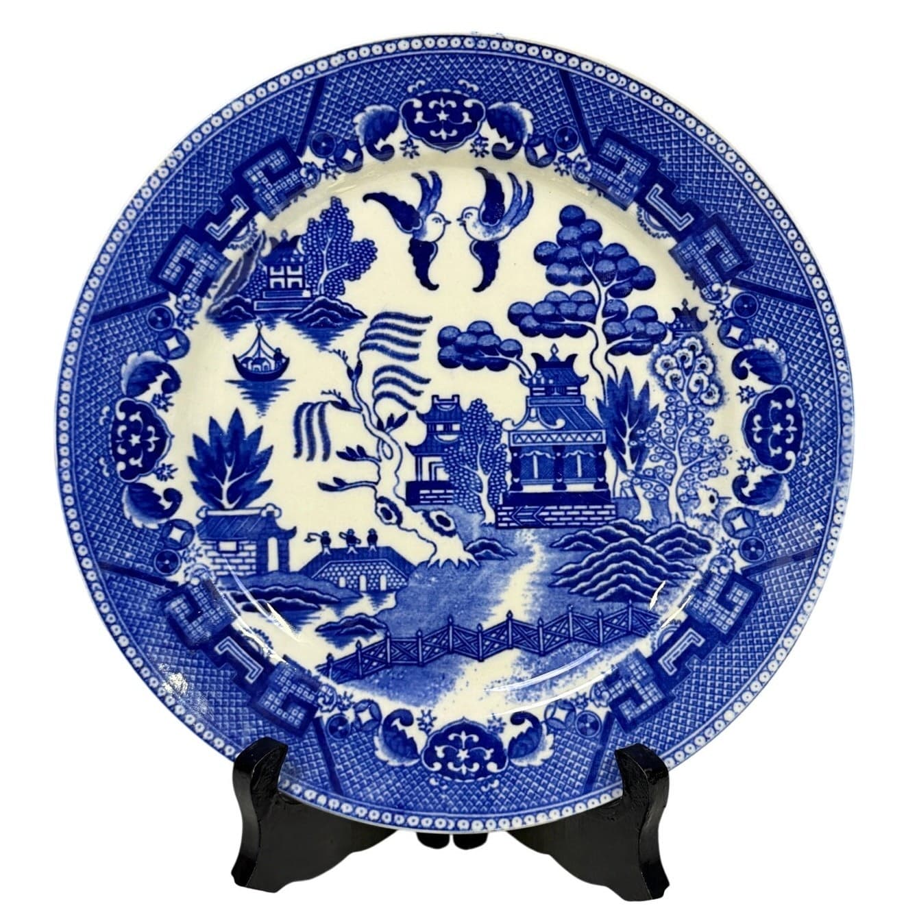 Blue Willow Japan Flow Blue 9" Luncheon/6" Bread Plate/5.75" Saucer Set - Thumbnail 2